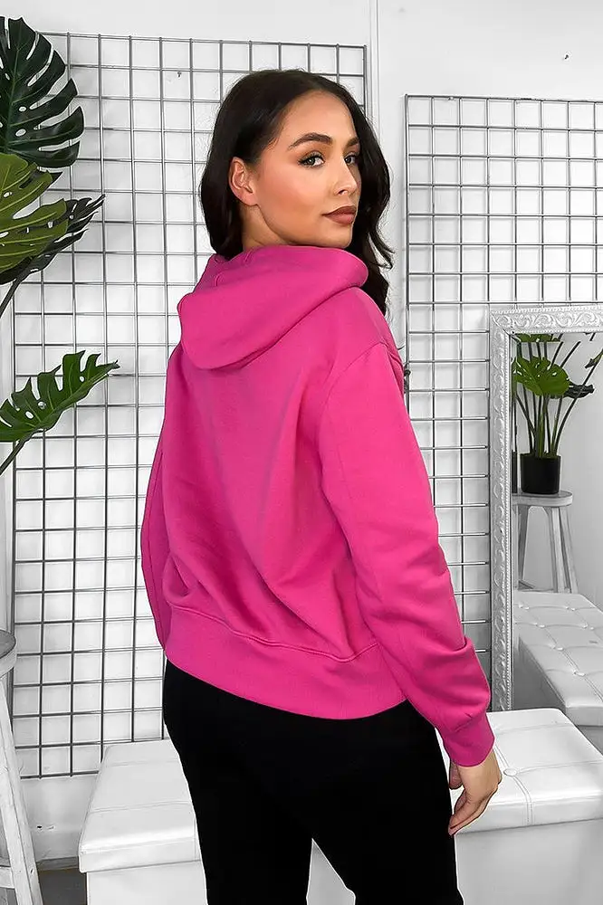 Fuchsia Cotton Blend Hoodie With Contrast String