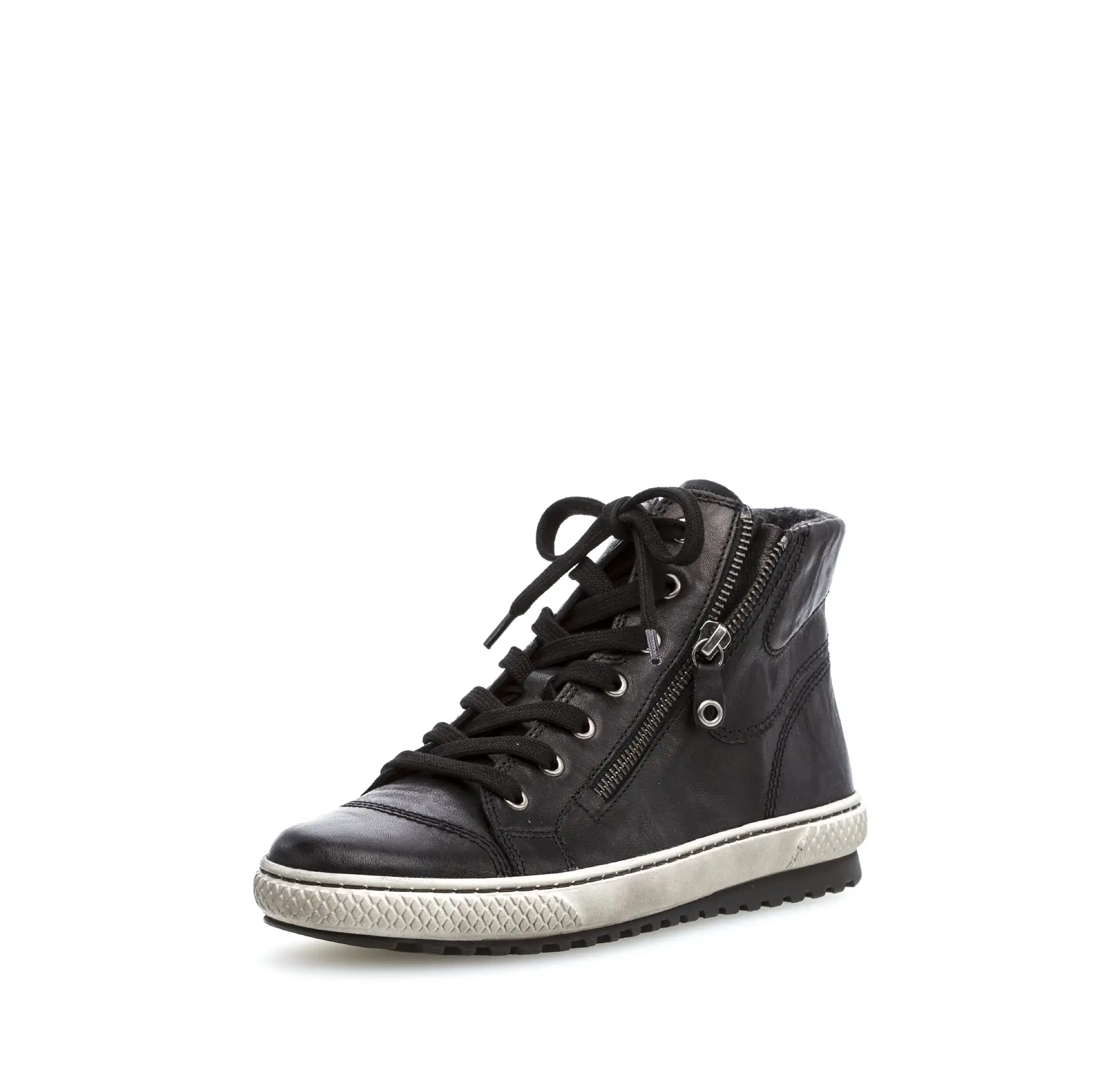 GABOR Black Leather High Top Trainers with Zip