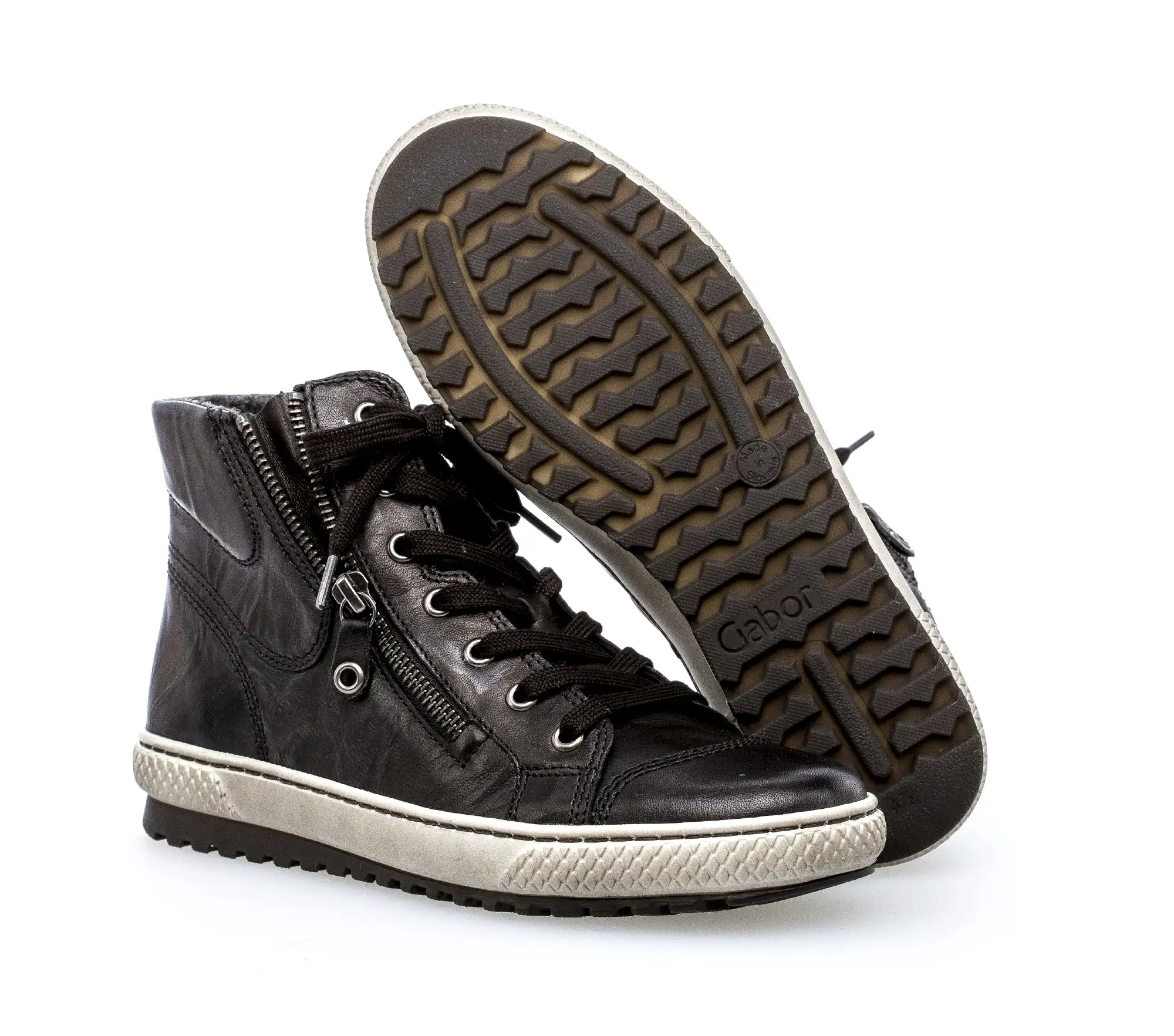 GABOR Black Leather High Top Trainers with Zip