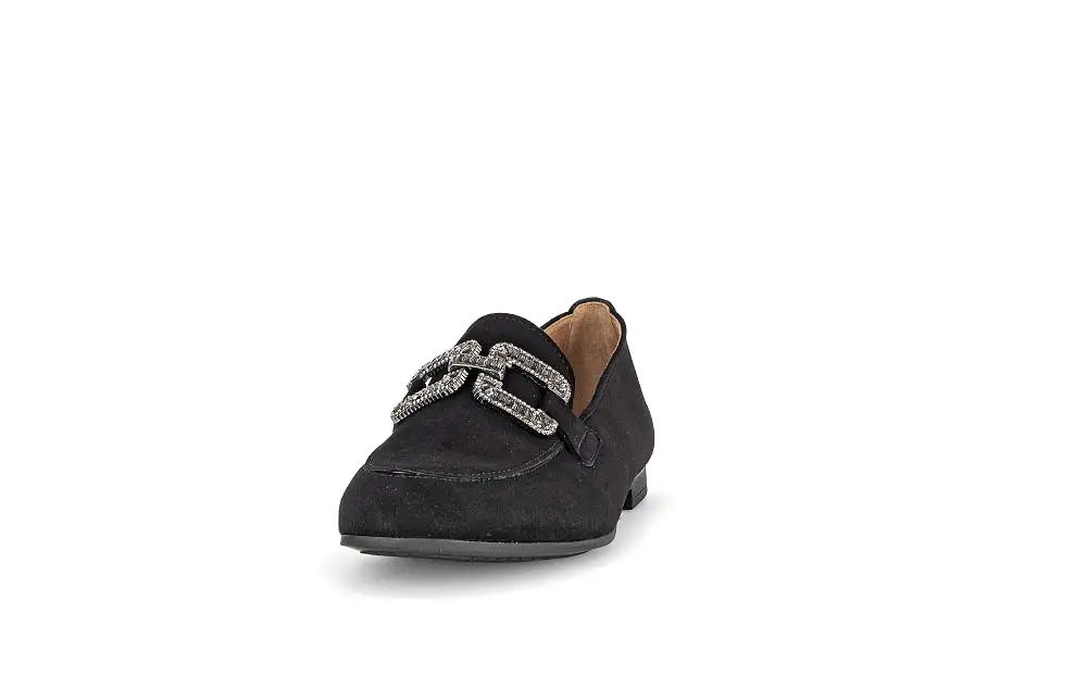 Gabor Black Suede loafer Diamante Buckle 21017