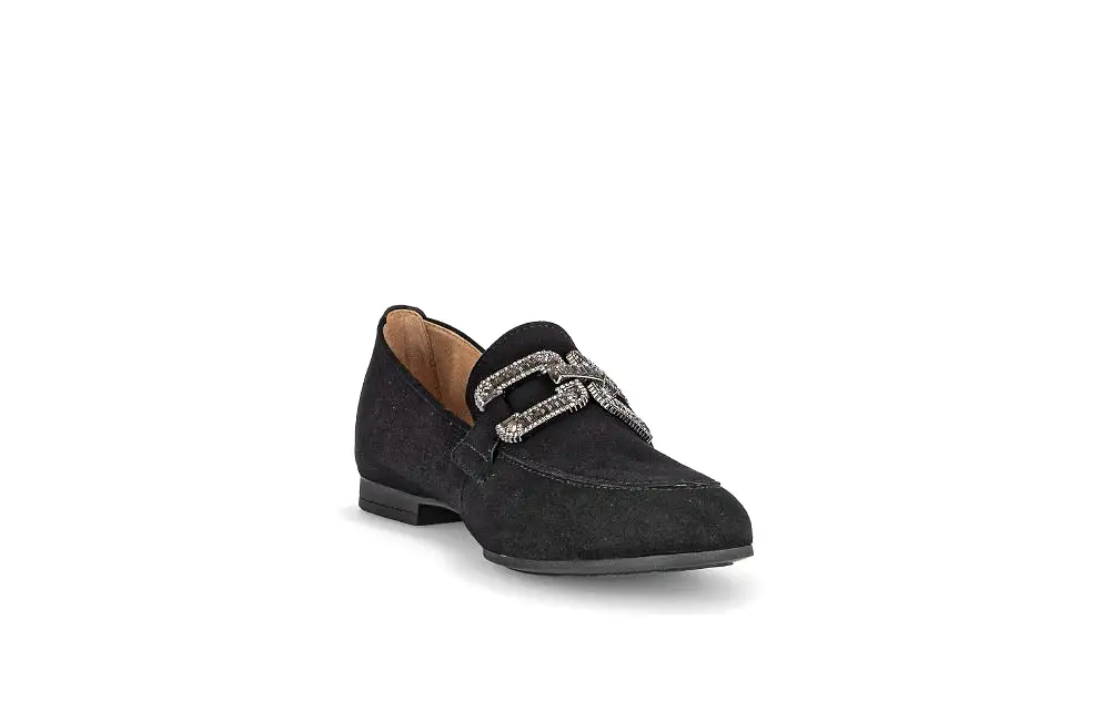 Gabor Black Suede loafer Diamante Buckle 21017