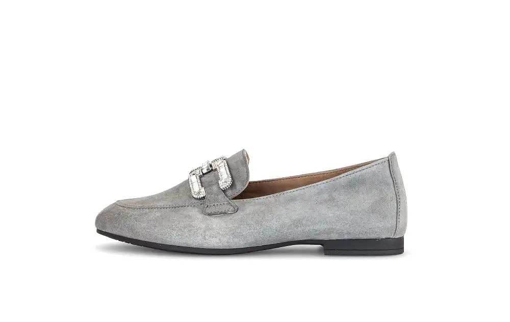 GABOR Grey Suede Loafer with Diamante Buckle 21019