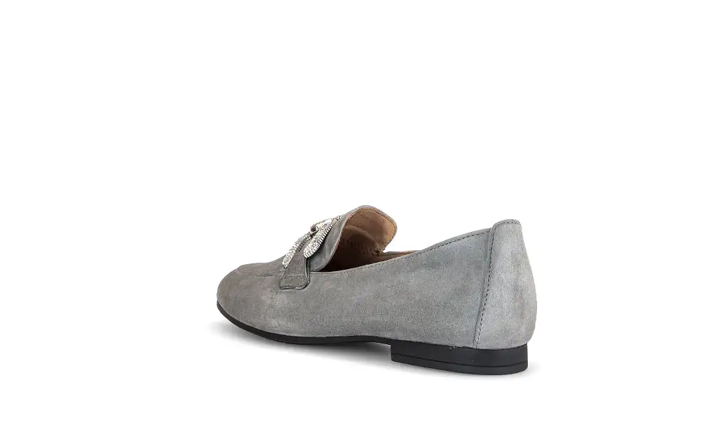 GABOR Grey Suede Loafer with Diamante Buckle 21019