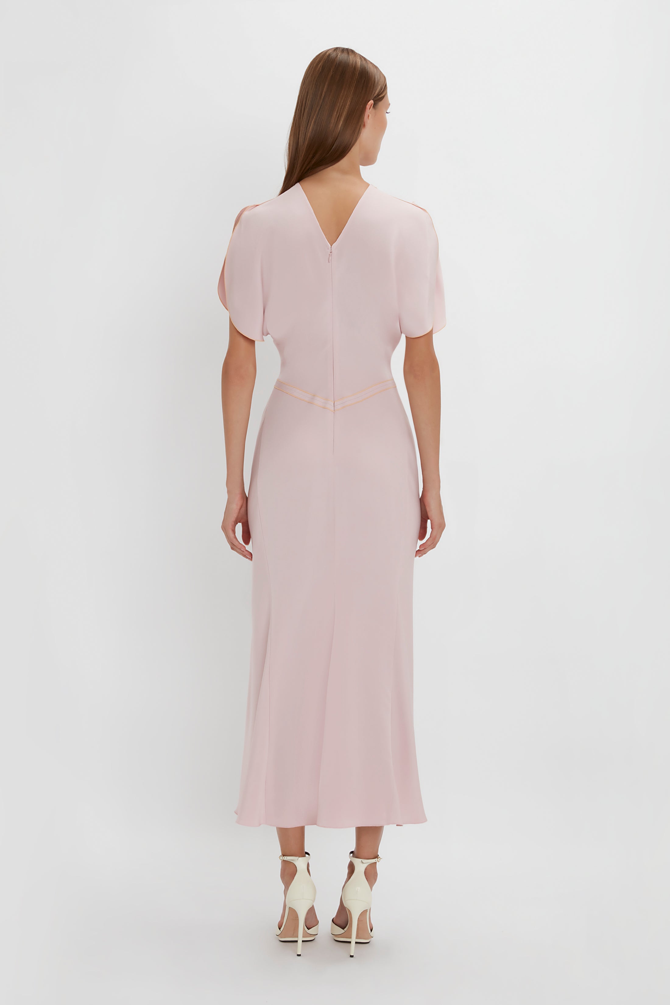 Gathered Waist Midi Dress In Blush