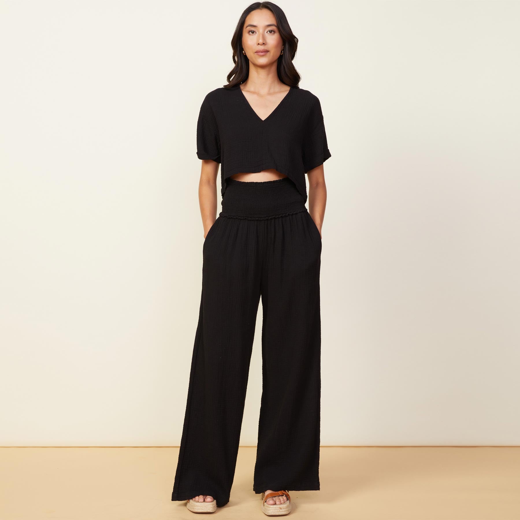 Gauze Smocked Flare Pant