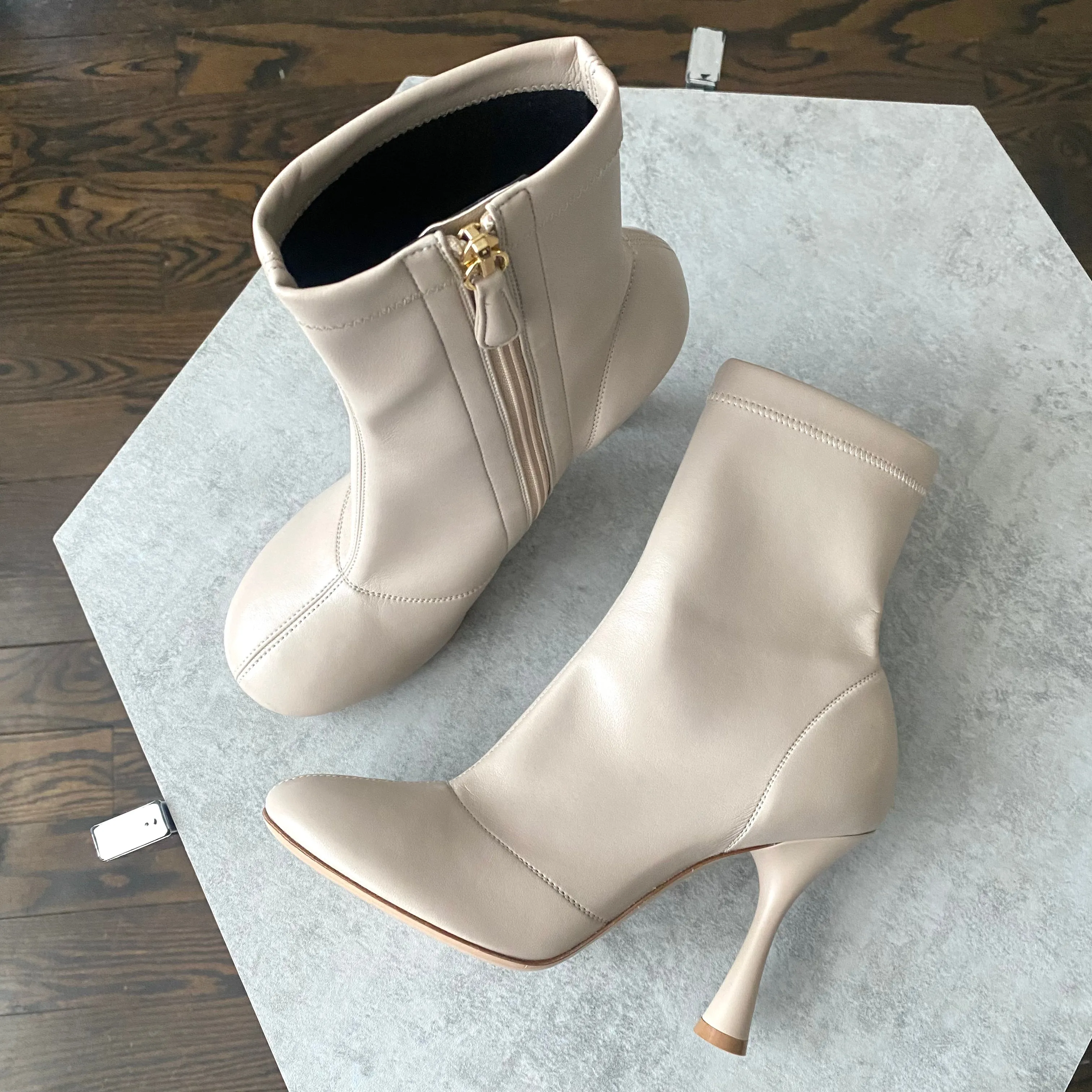 Gianvito Rossi Beige Stretch Leather Ankle Boot - 37