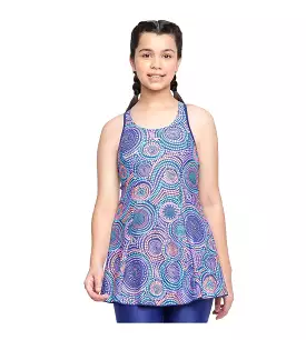 Girl's Endurance Printed Swimdress With Boyleg - Ammonite & Soft Coral