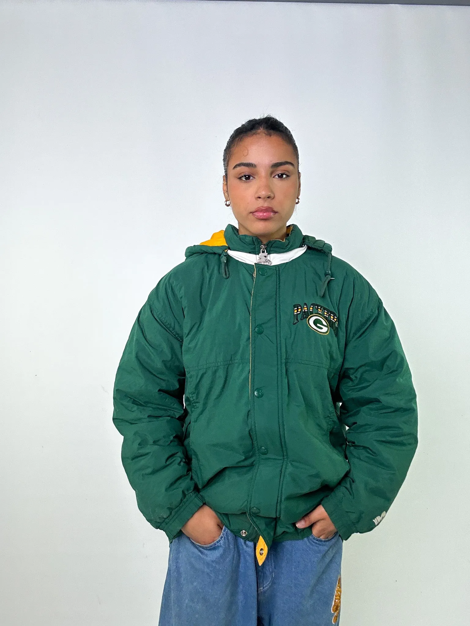 Green 90s The North Face Greenbay Packers Puffer Jacket Coat (L)