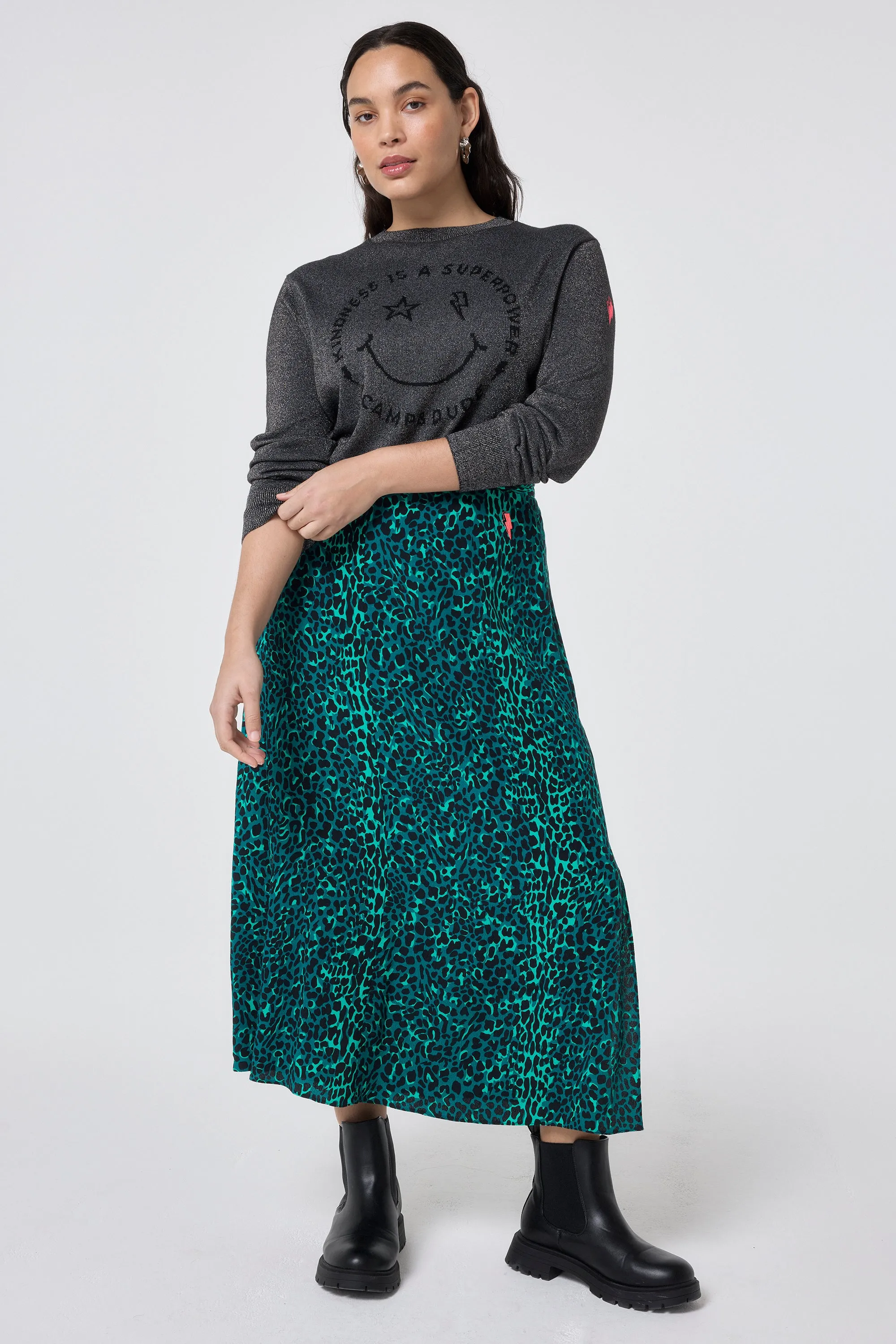 Green with Black Wild Leopard Side Split Skirt