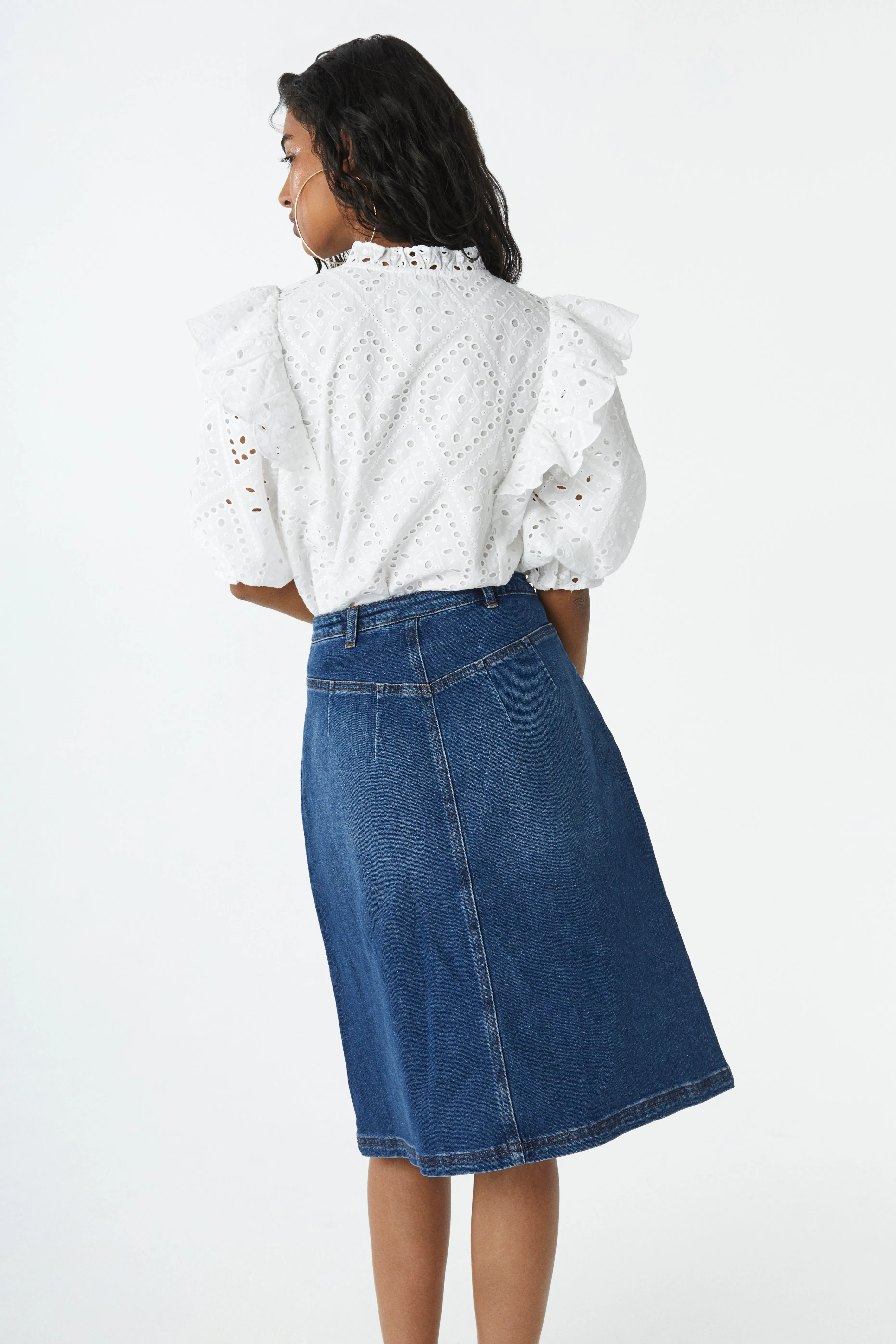 Indigo Plait Detail A-Line Denim Skirt