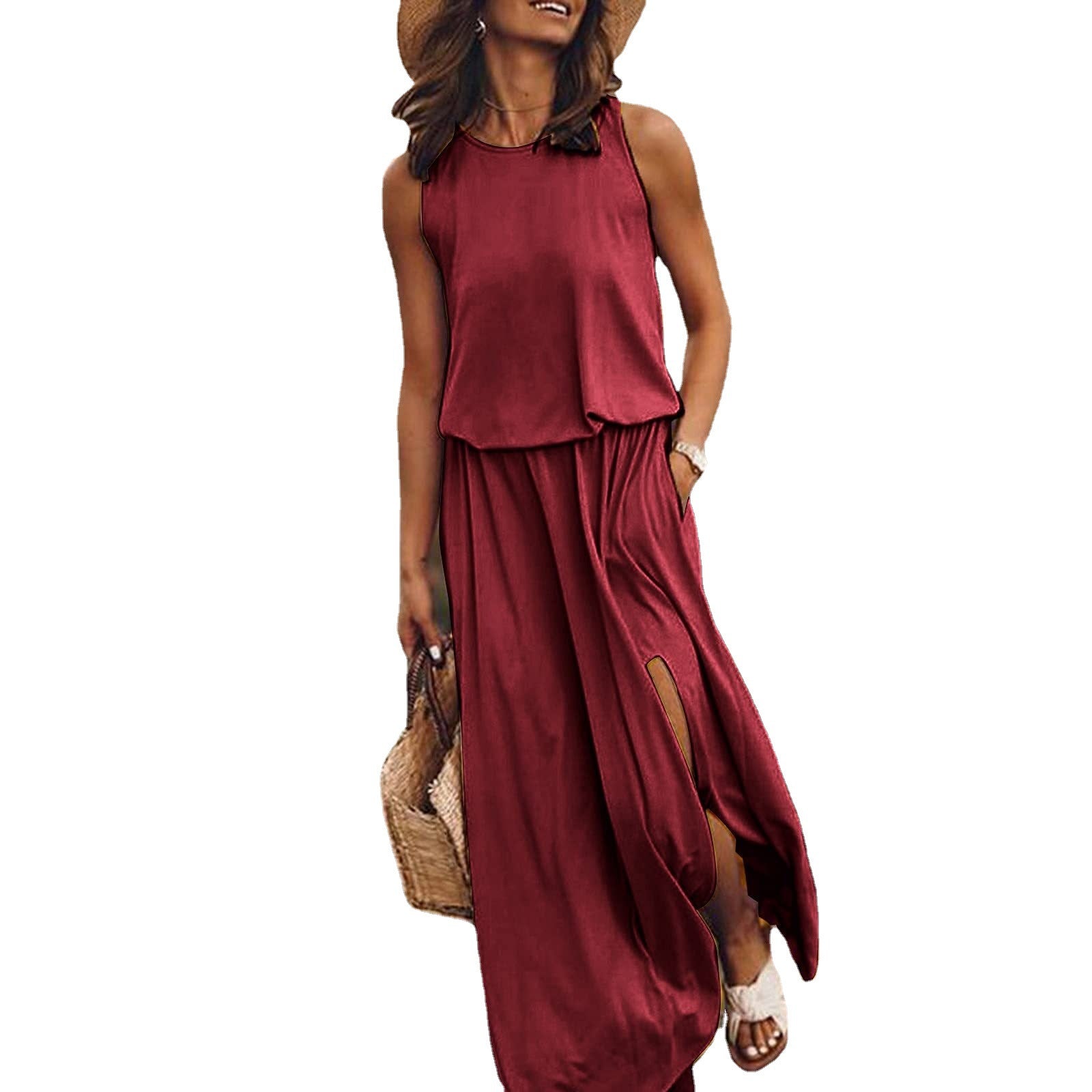 INSTOCK - summer women's round neck sleeveless dress with slit