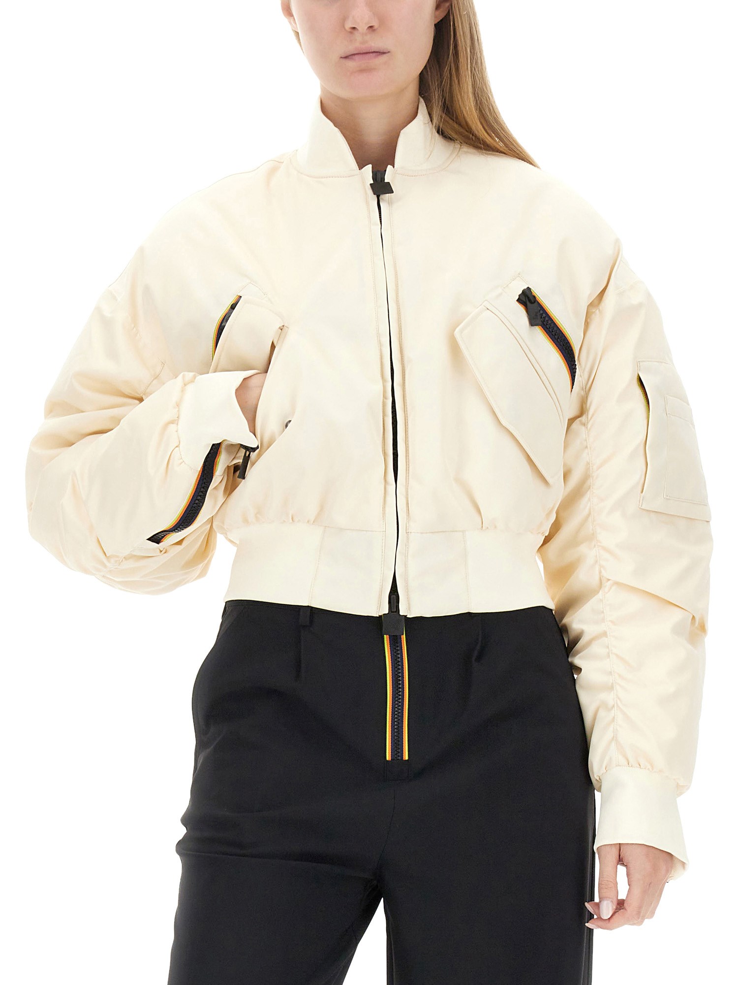 K-WAY    SATIN FABRIC LONCROP JACKET