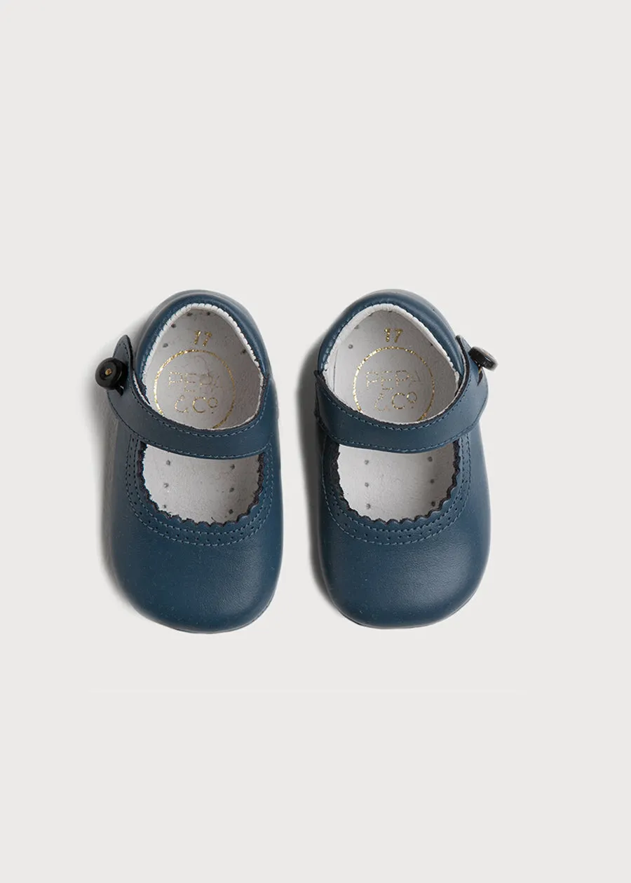 Leather Mary Jane Pram Shoes in Classic Blue (17-20EU)