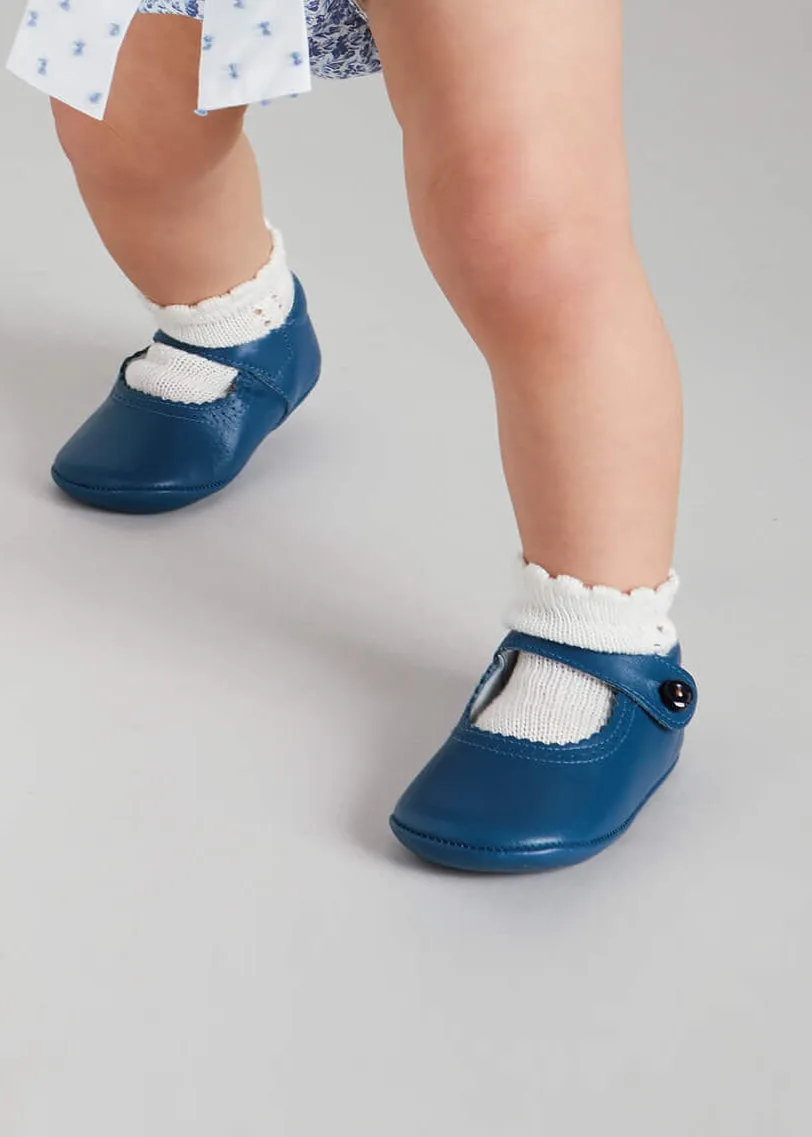 Leather Mary Jane Pram Shoes in Classic Blue (17-20EU)