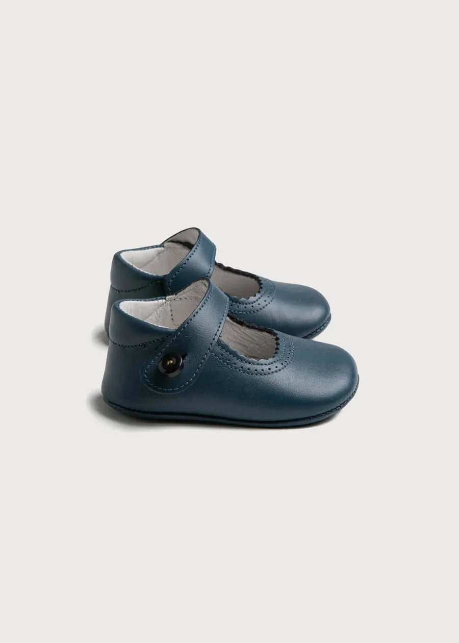 Leather Mary Jane Pram Shoes in Classic Blue (17-20EU)