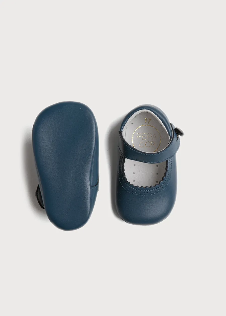 Leather Mary Jane Pram Shoes in Classic Blue (17-20EU)