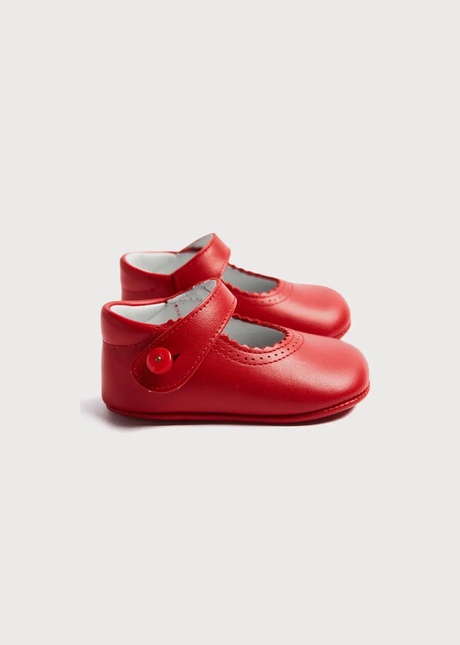 Leather Mary Jane Pram Shoes in Red (17-20EU)