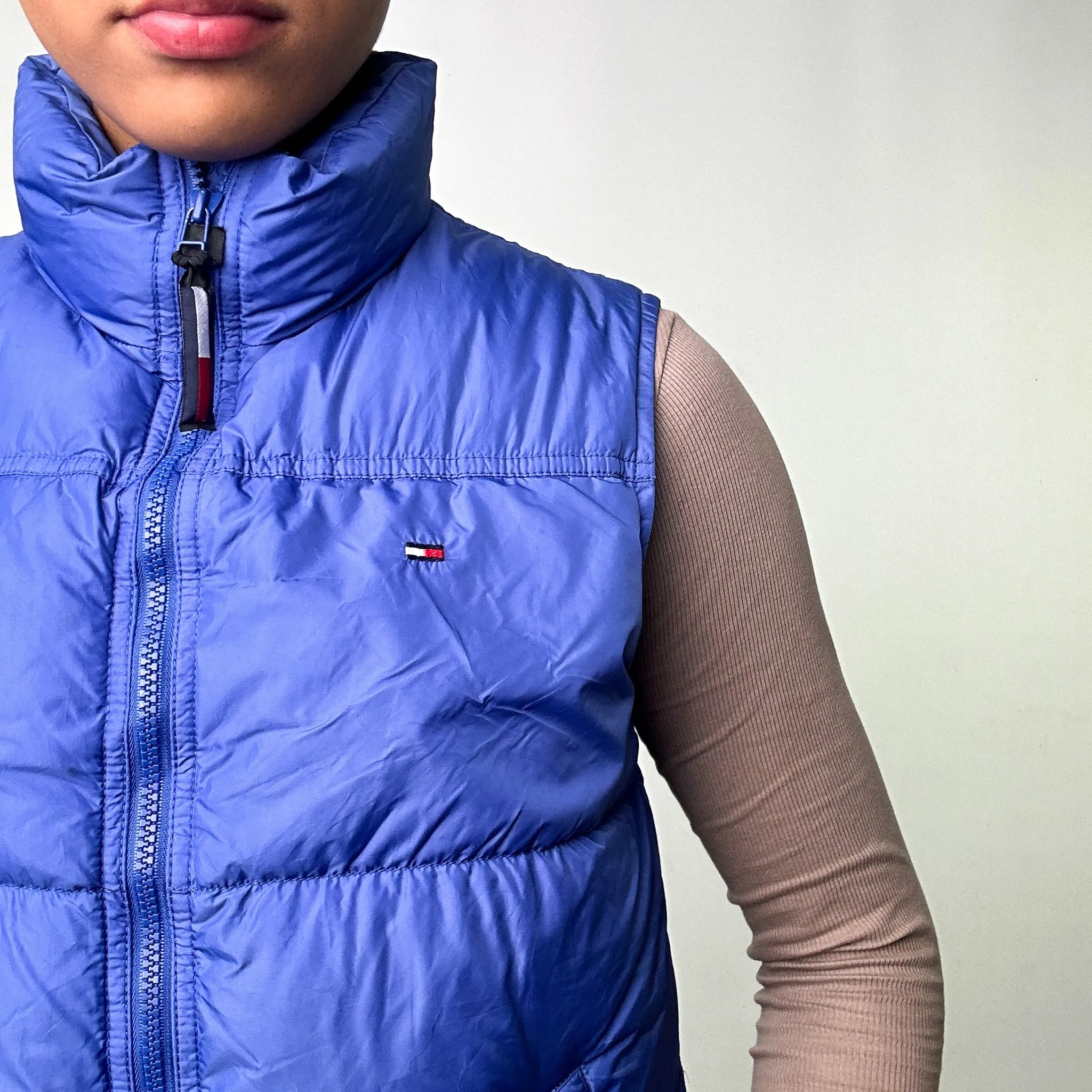 Light Blue y2ks Tommy Hilfiger Puffer Jacket Coat Gilet (S)