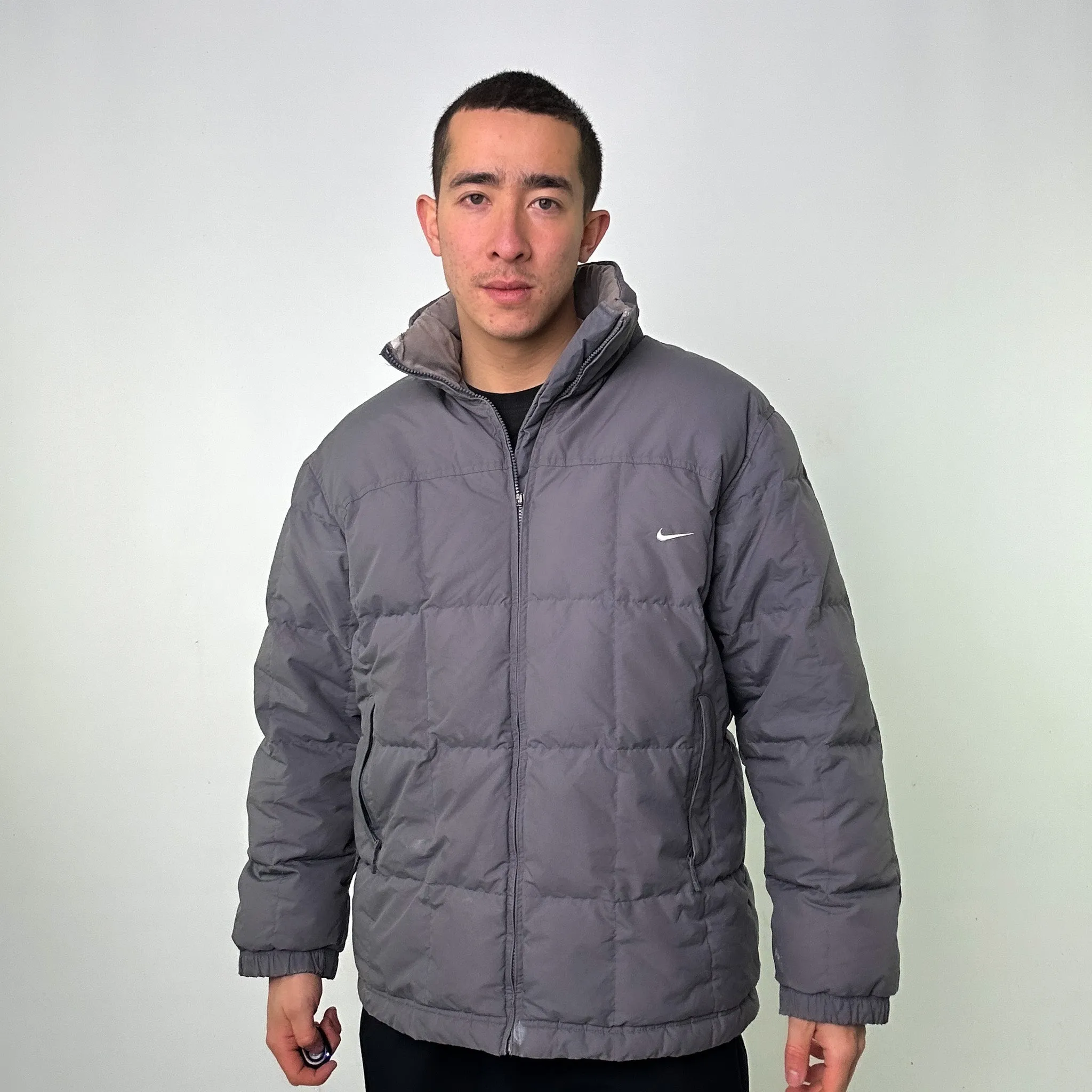 Light Grey y2ks NIKE Puffer Jacket Coat (L)