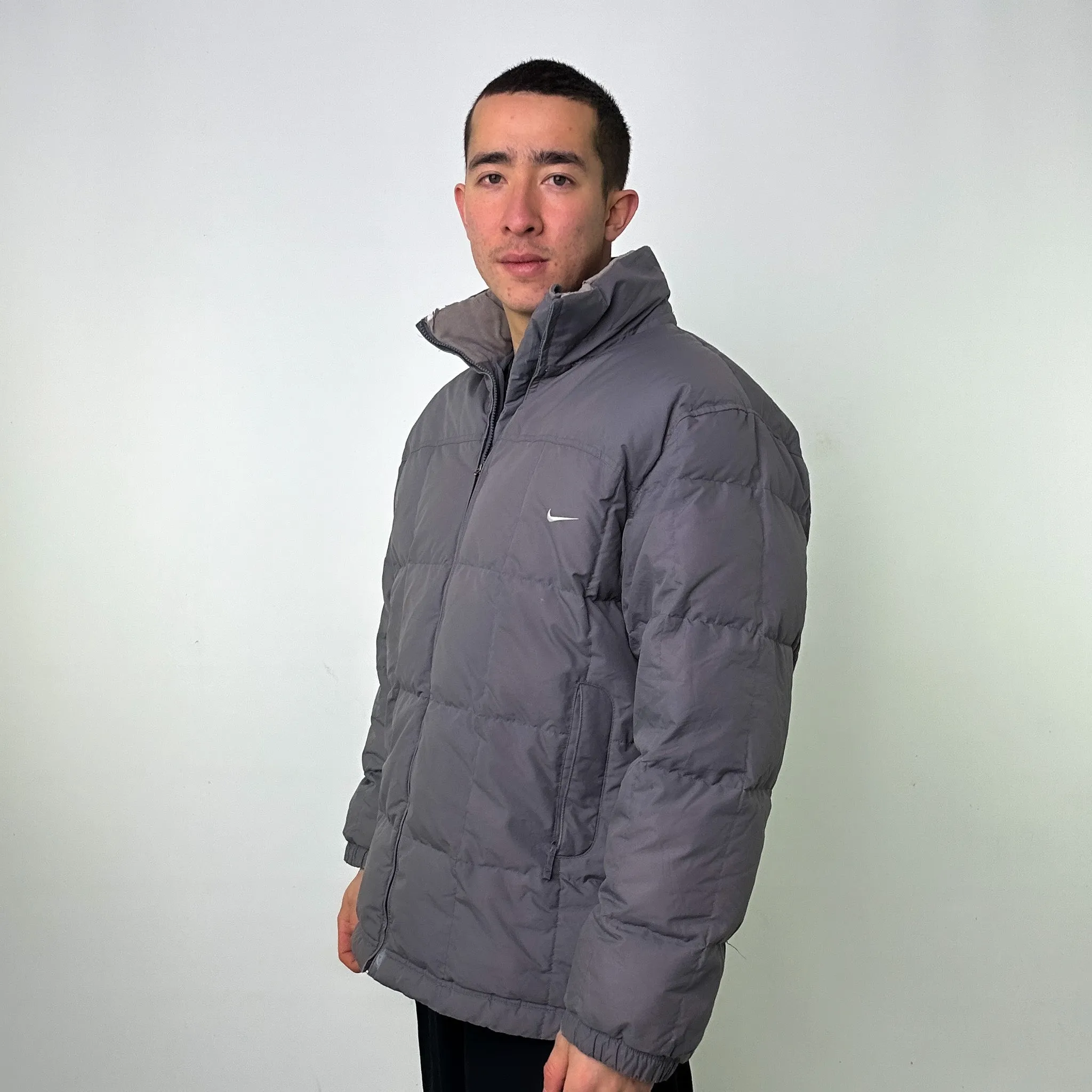 Light Grey y2ks NIKE Puffer Jacket Coat (L)