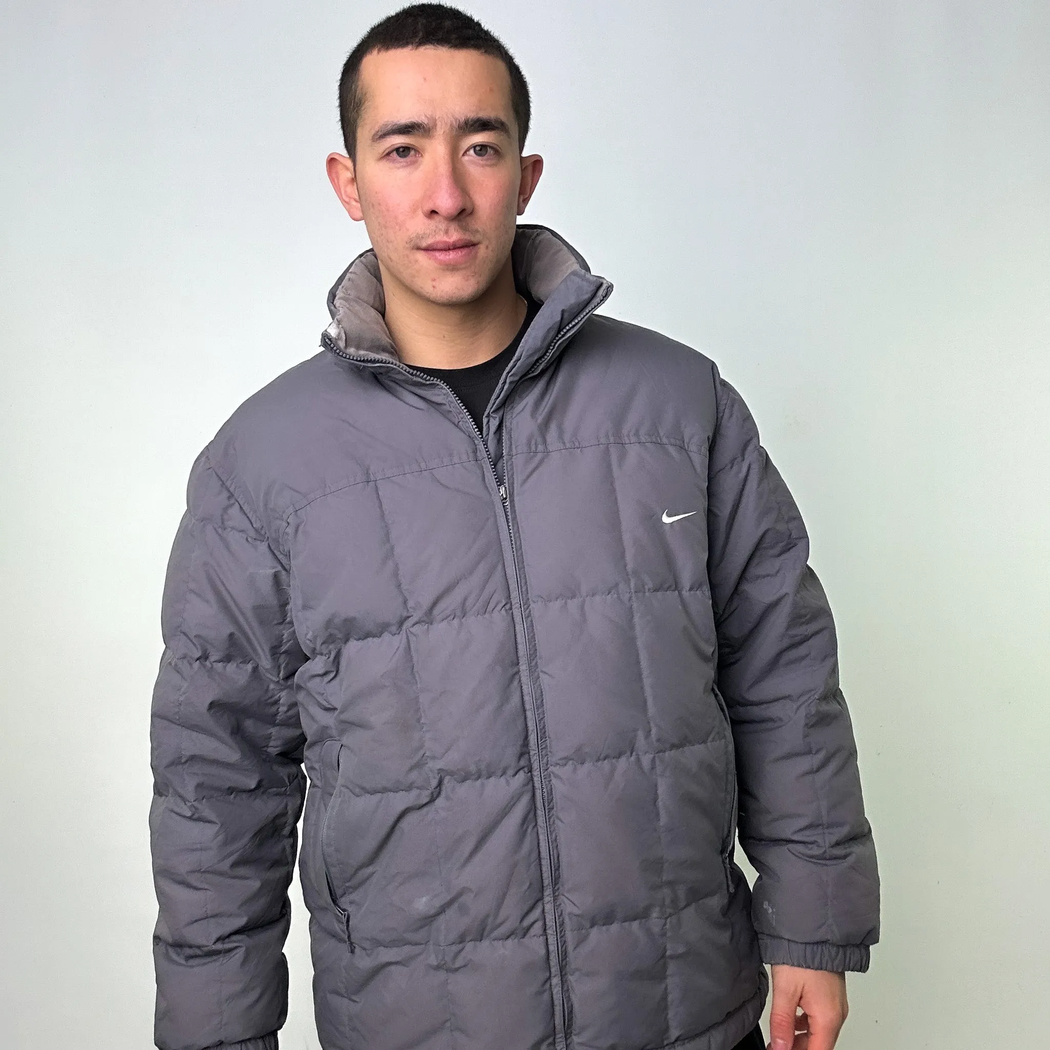 Light Grey y2ks NIKE Puffer Jacket Coat (L)