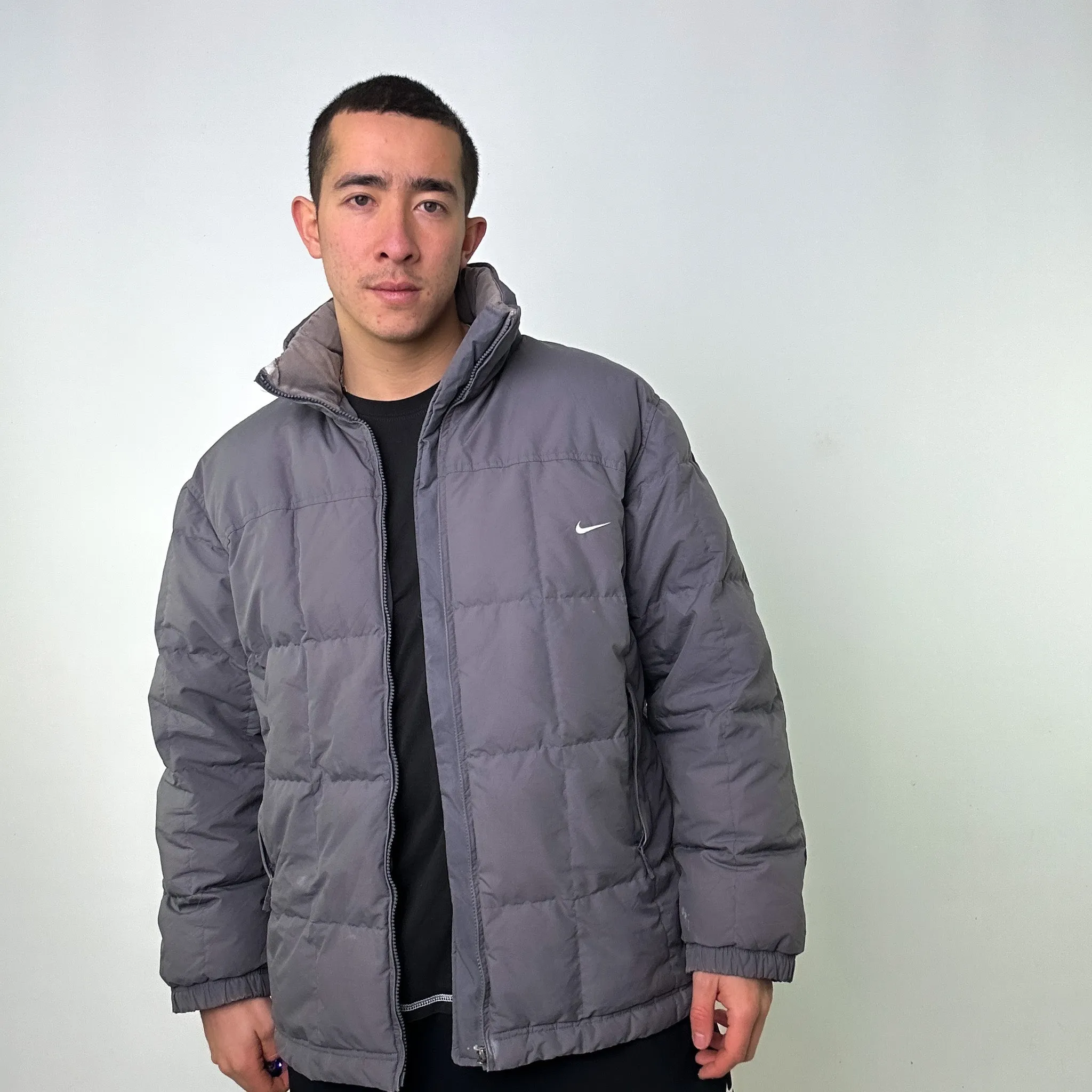 Light Grey y2ks NIKE Puffer Jacket Coat (L)