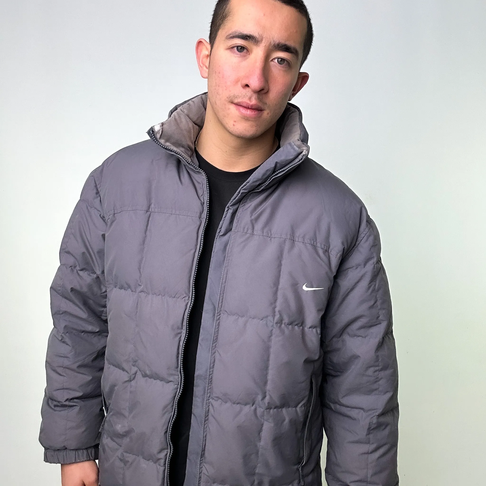 Light Grey y2ks NIKE Puffer Jacket Coat (L)