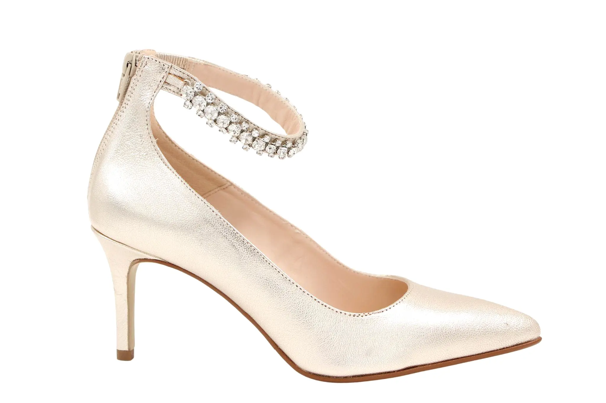 MARIAN Gold leather pointed toe mid heel court shoe with diamante cuff