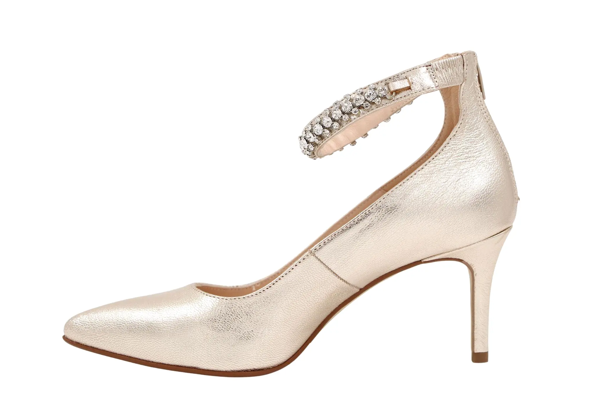 MARIAN Gold leather pointed toe mid heel court shoe with diamante cuff