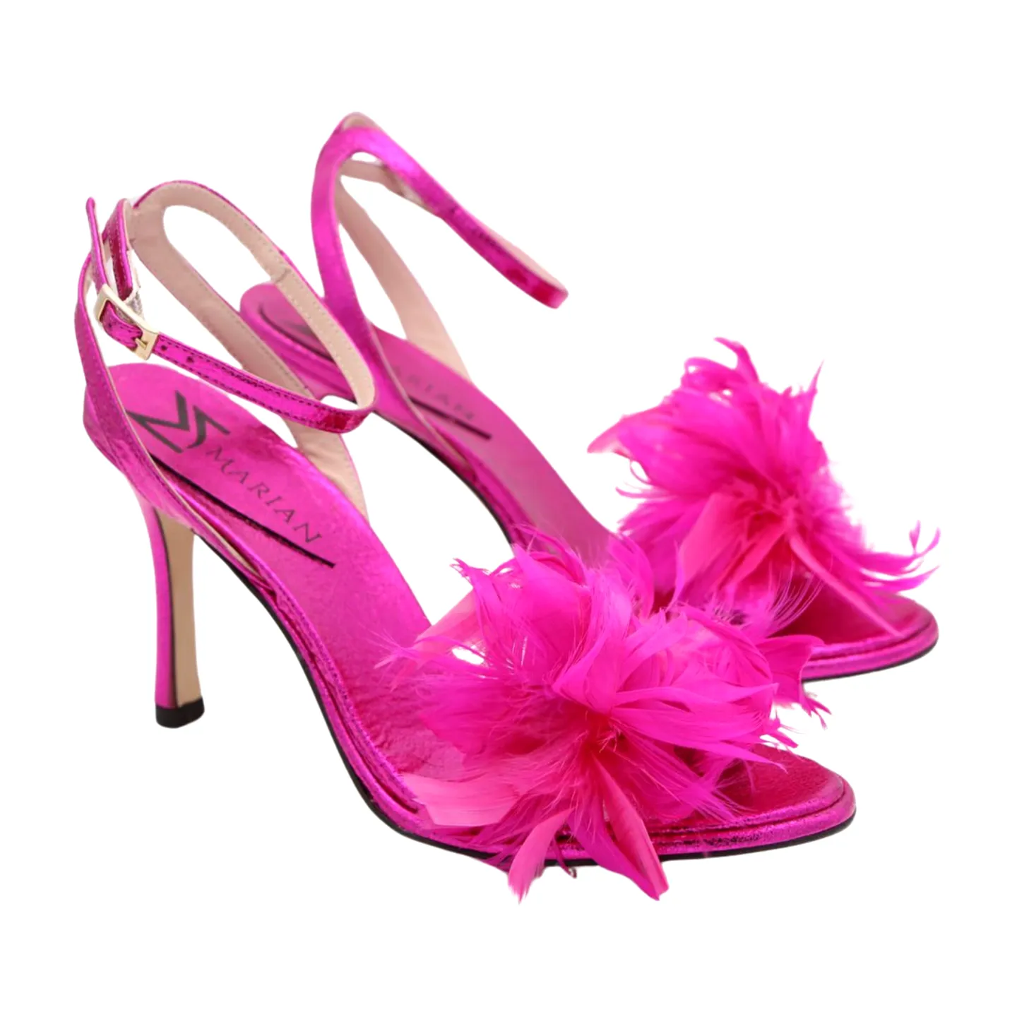 MARIAN Pink Leather  Heeled Sandal with Feather 58910