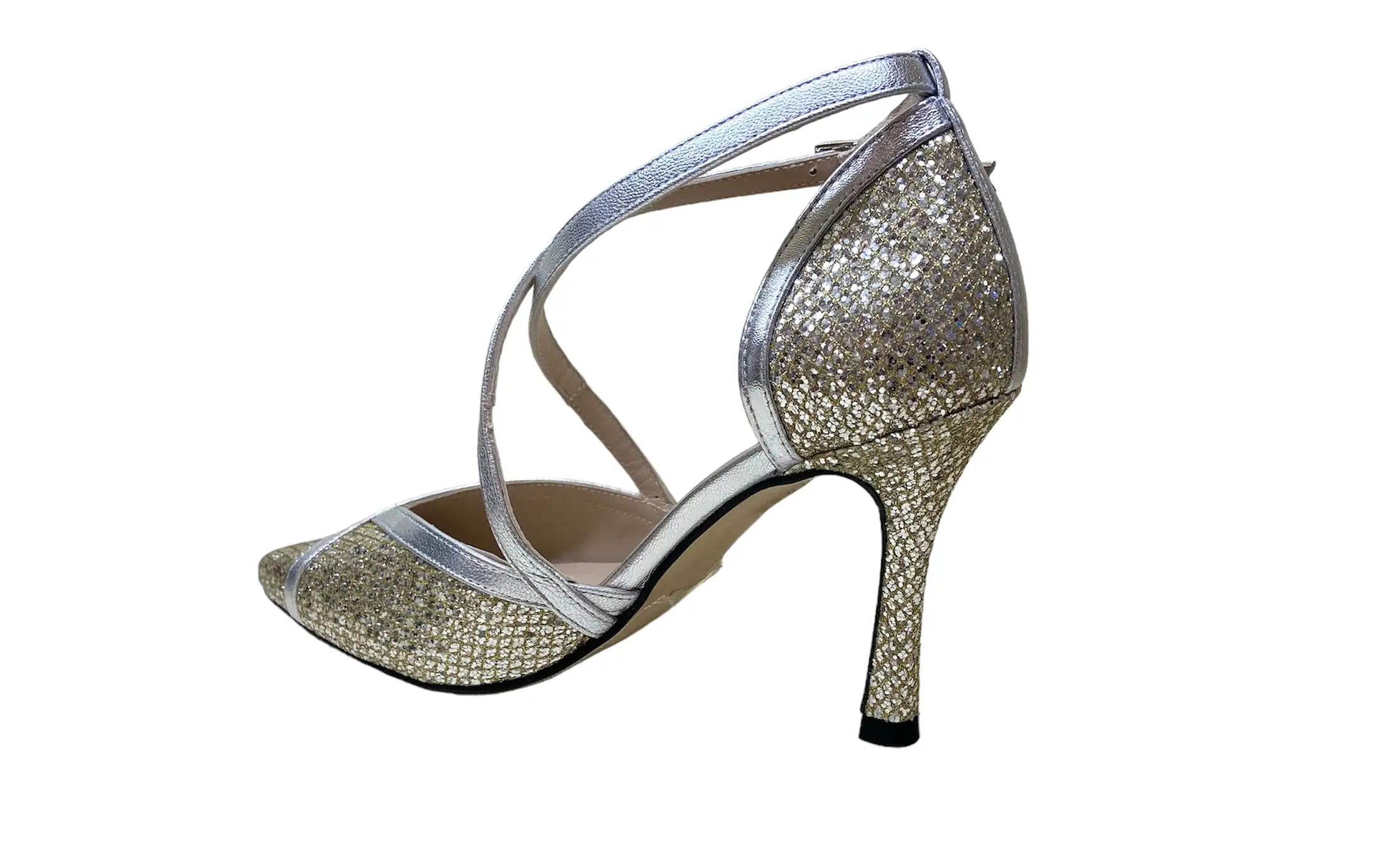 Marian Silver Shimmer Criss-Cross Heeled Shoe