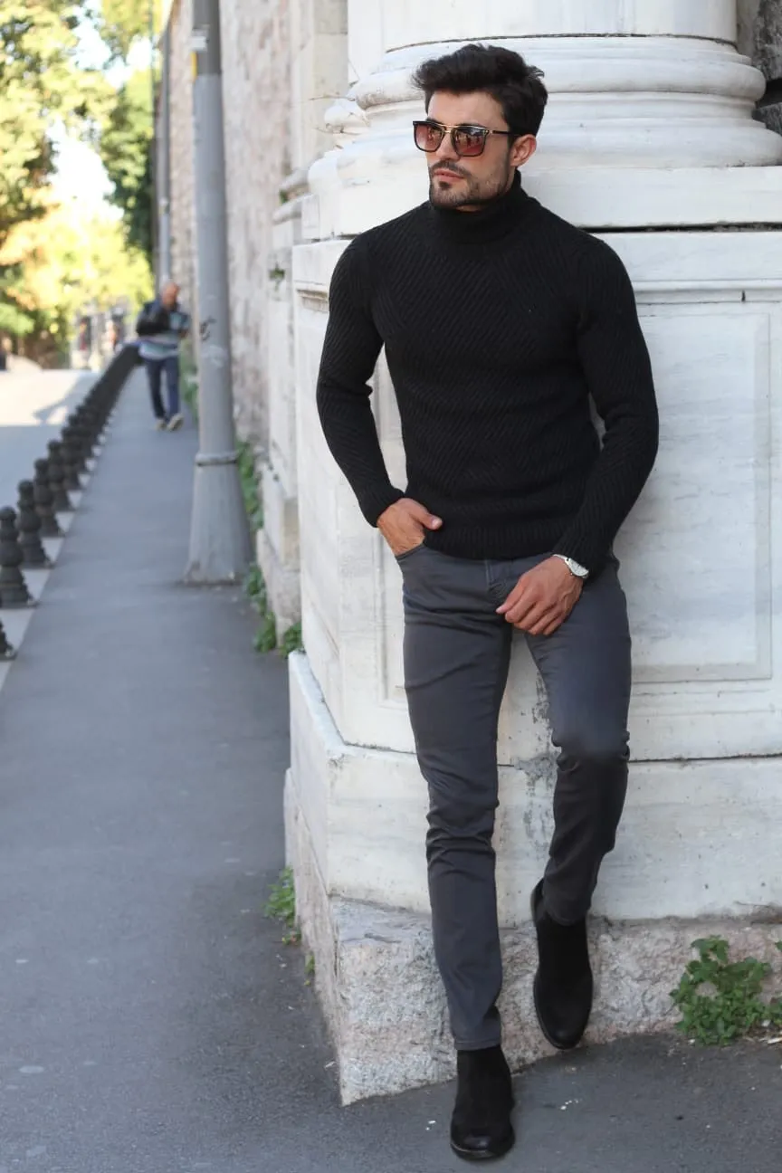 Marina Black Turtleneck Wool Sweater