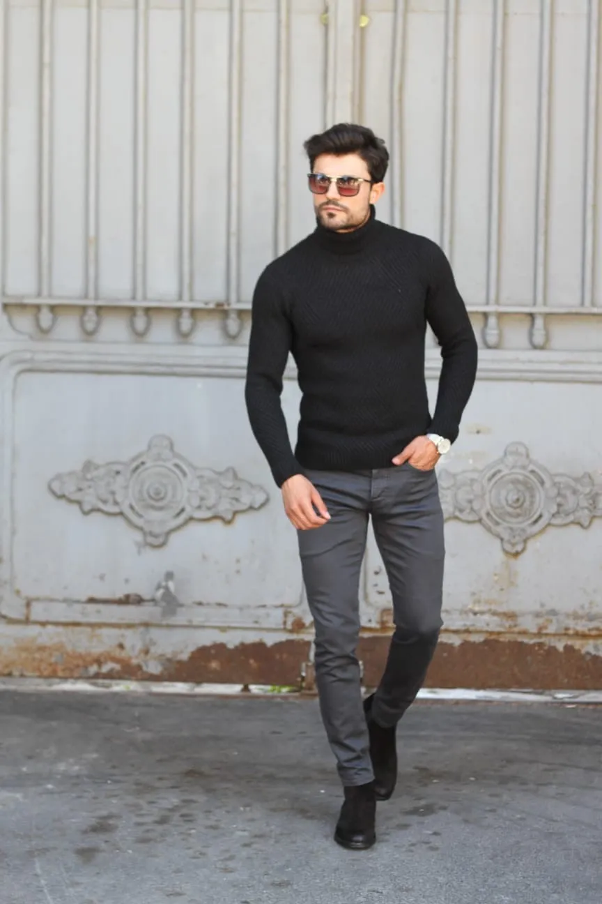 Marina Black Turtleneck Wool Sweater