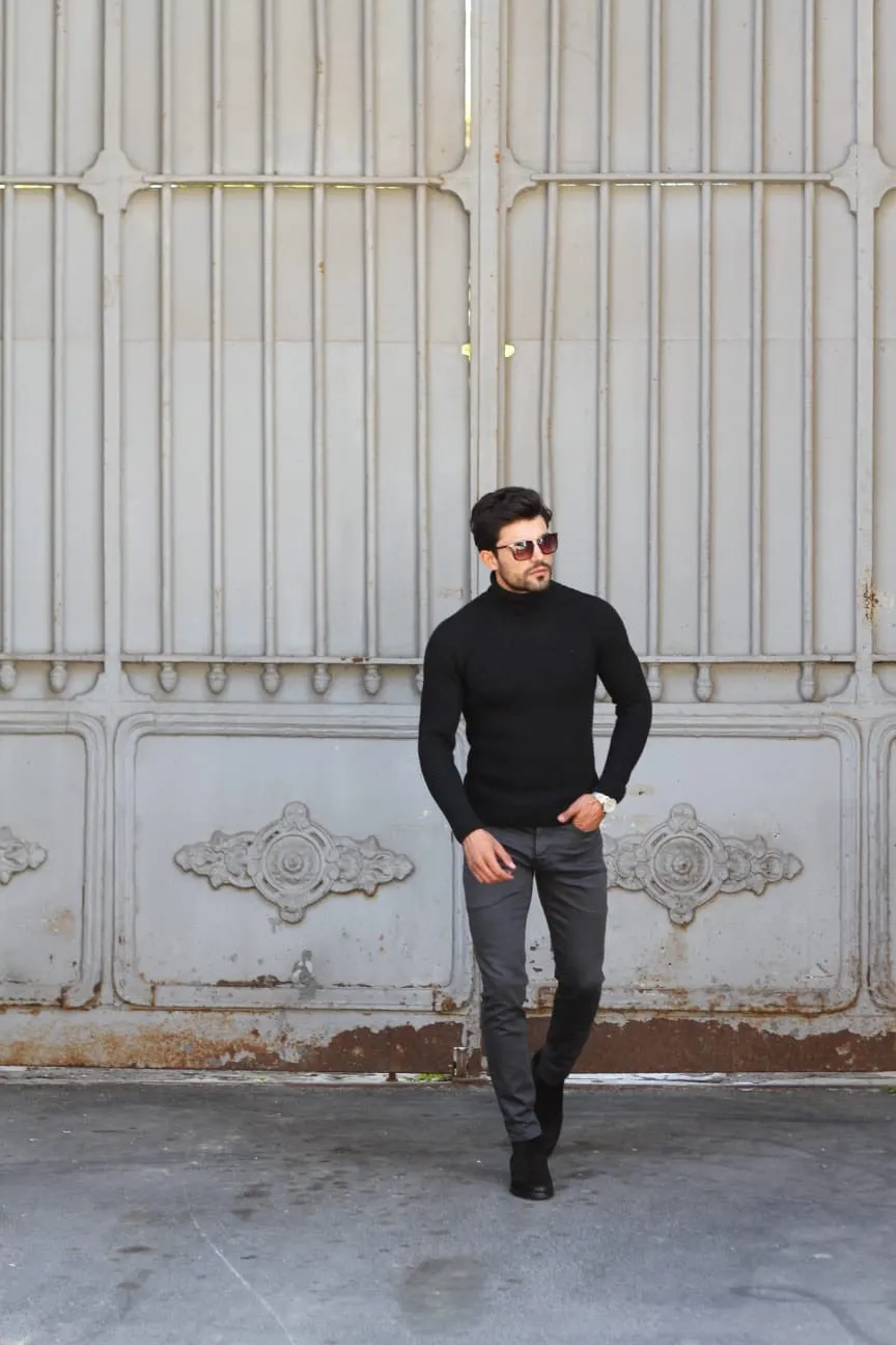 Marina Black Turtleneck Wool Sweater