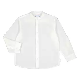 Mayoral Mini Long Sleeve White Mandarin Collar Linen Dress Shirt_ 3120-14