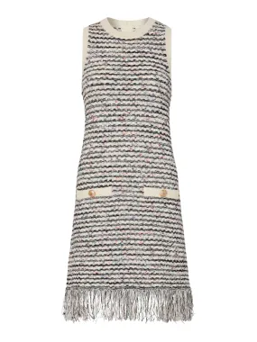 Milly Textured Fringe Knit Mini Dress in Ecru Multi