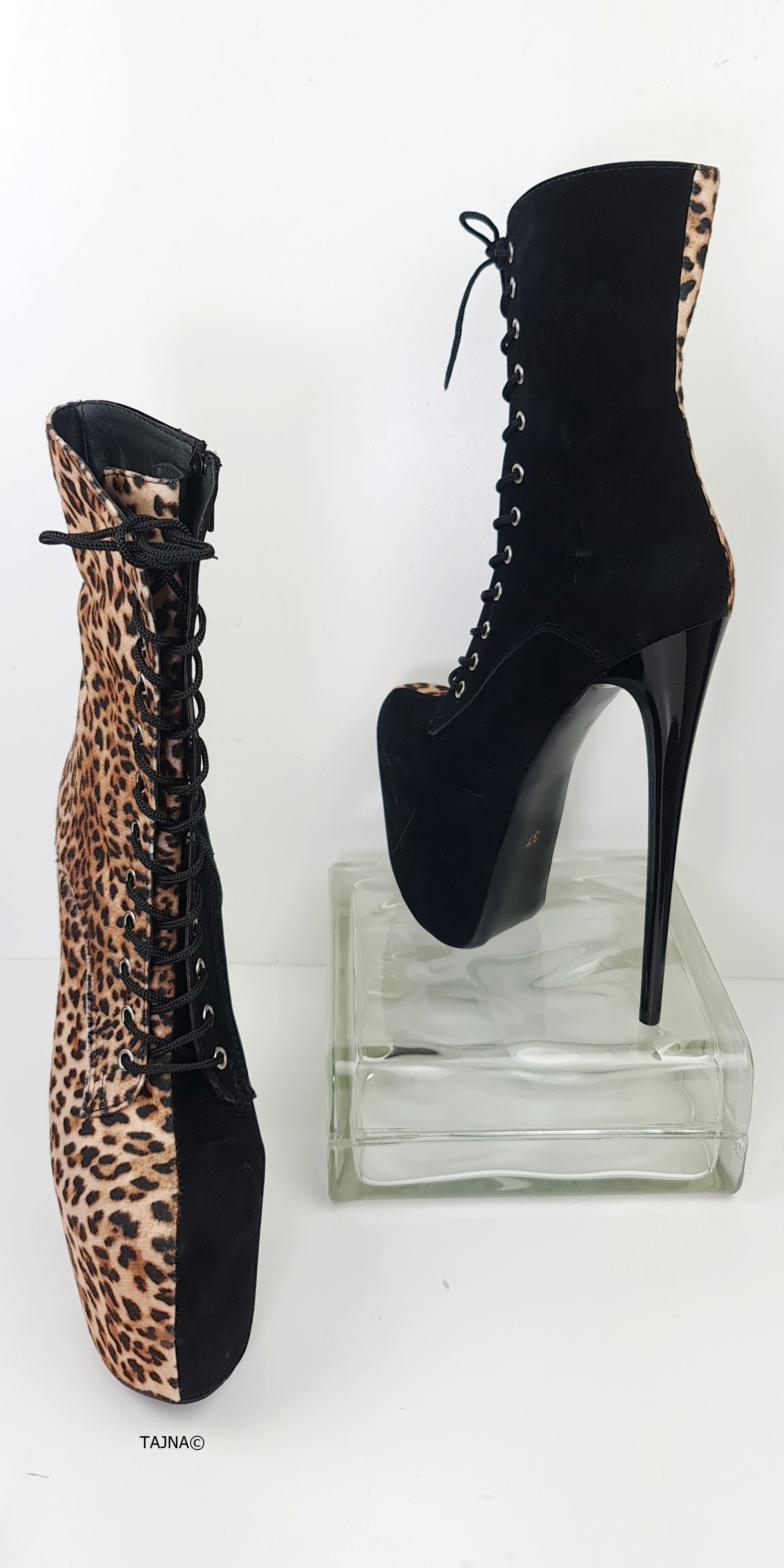 Multi Colour Black Suede Leopard Lace Up Boots