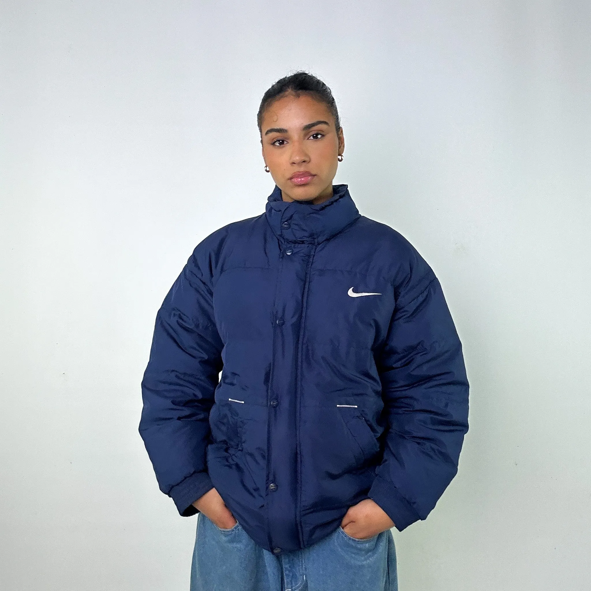 Navy Blue 90s NIKE Puffer Jacket Coat (L)