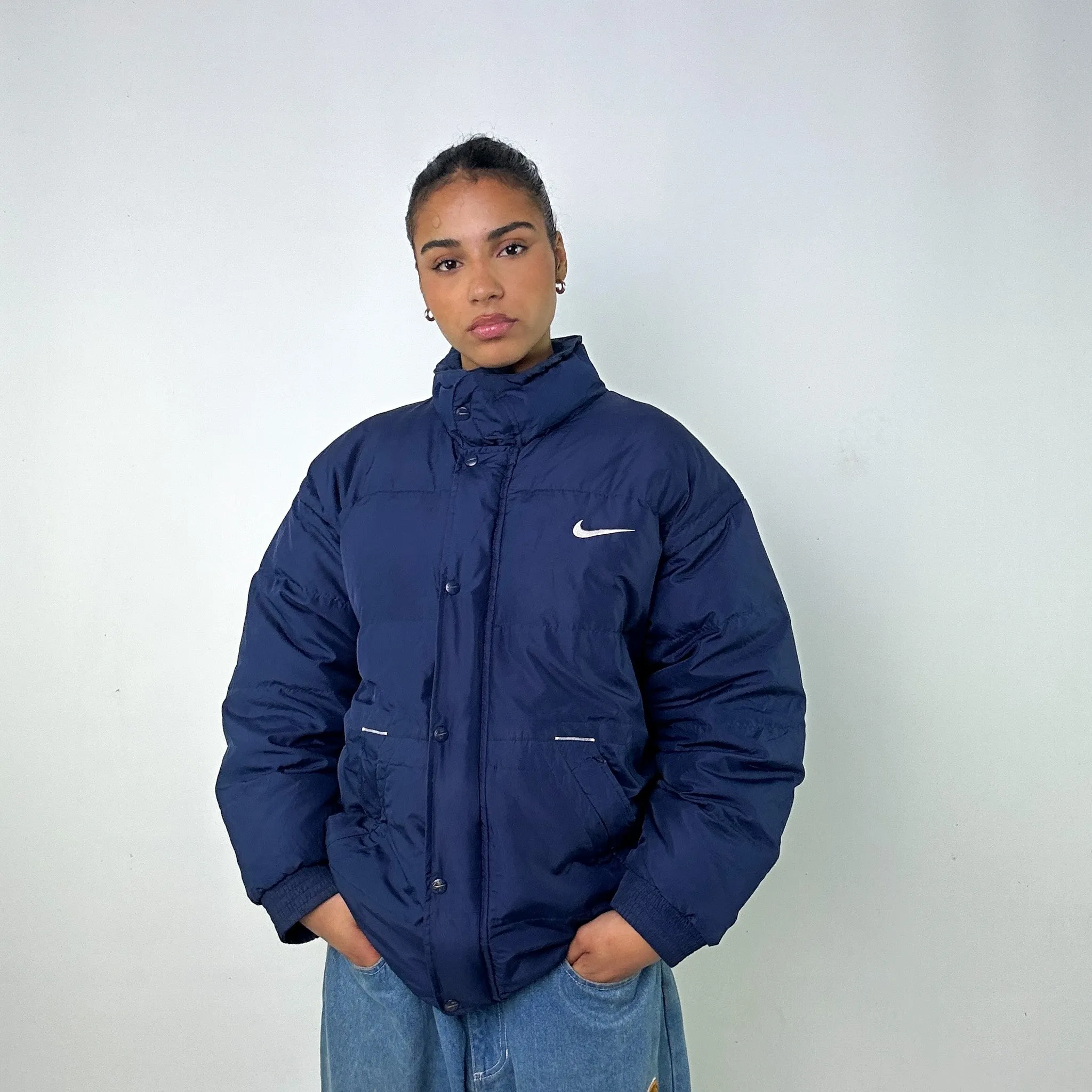 Navy Blue 90s NIKE Puffer Jacket Coat (L)