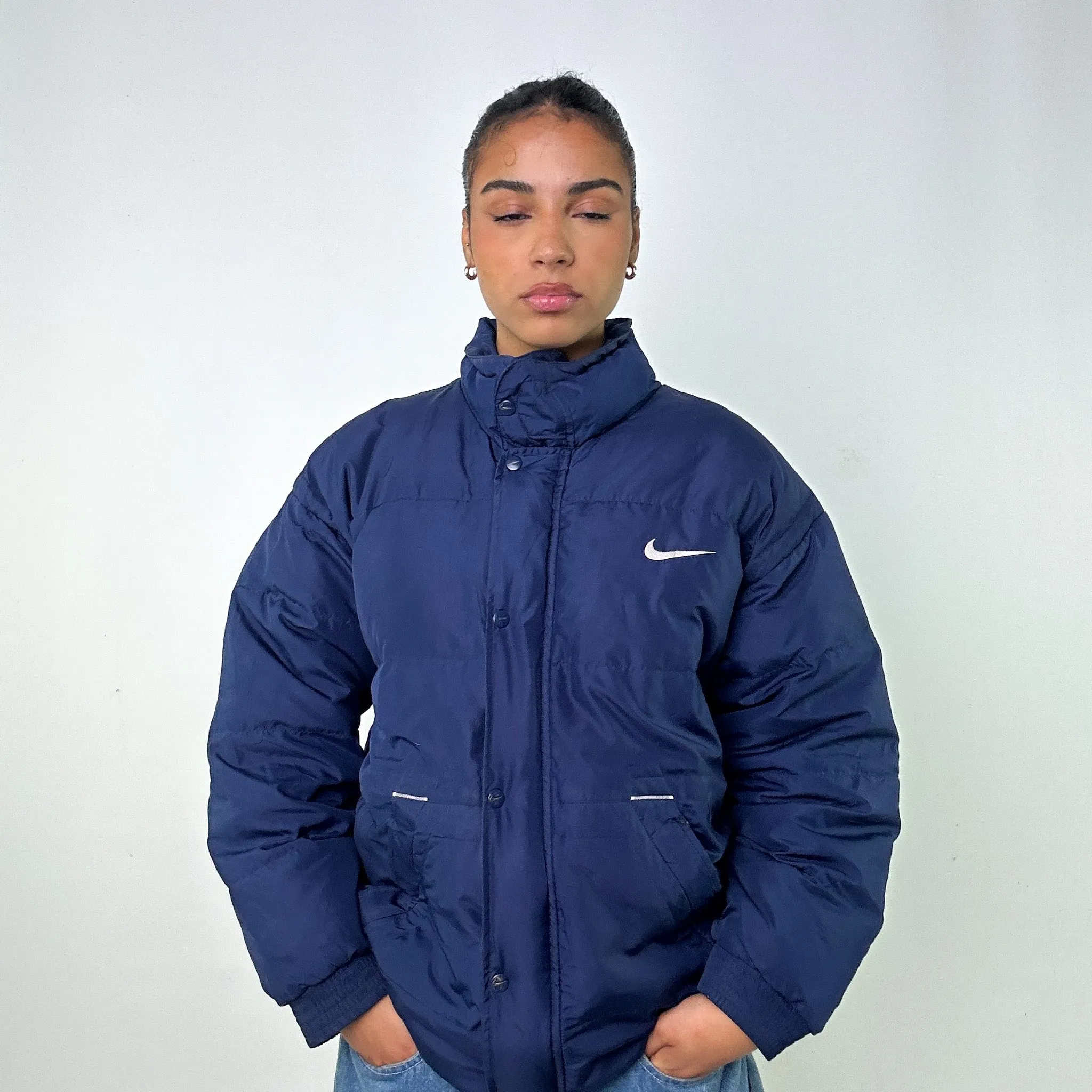 Navy Blue 90s NIKE Puffer Jacket Coat (L)