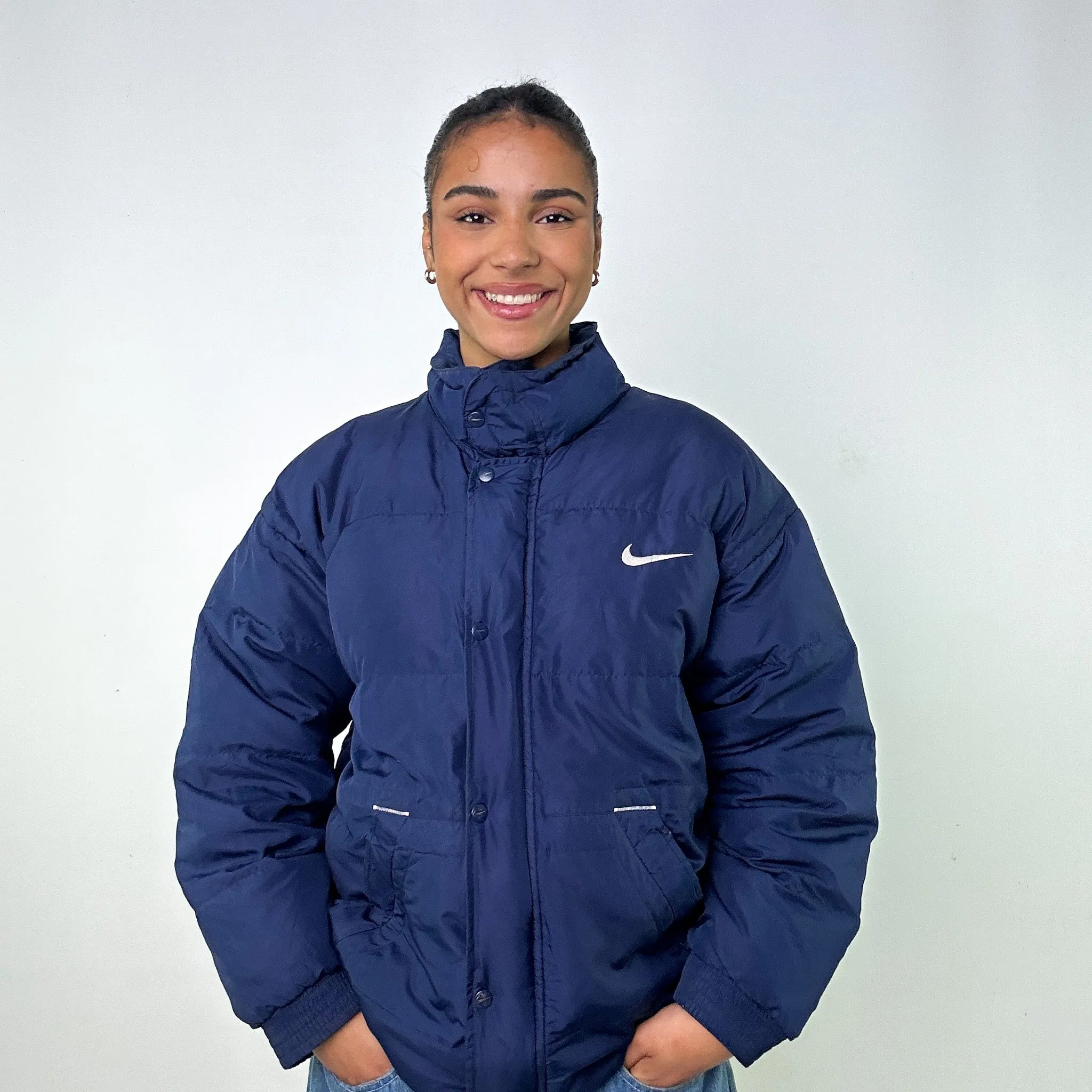 Navy Blue 90s NIKE Puffer Jacket Coat (L)