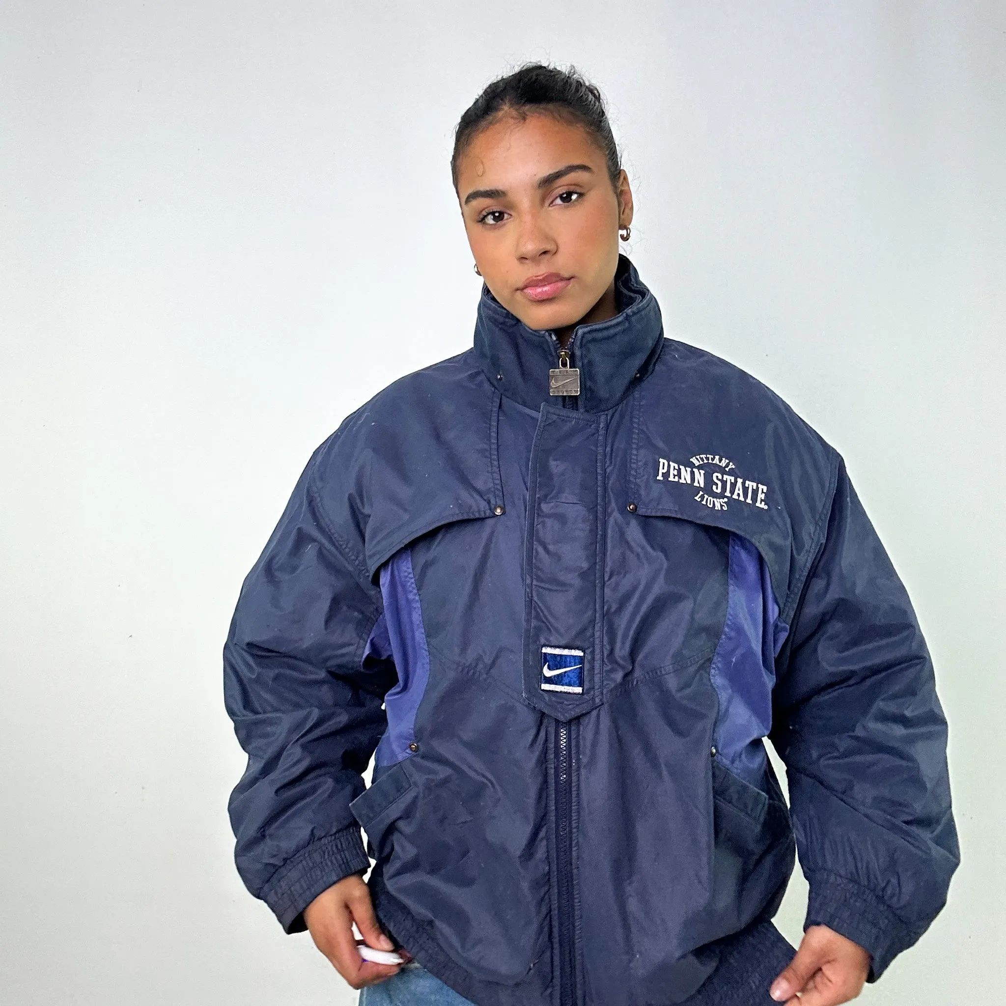 Navy Blue 90s NIKE Team Puffer Jacket Coat (L)