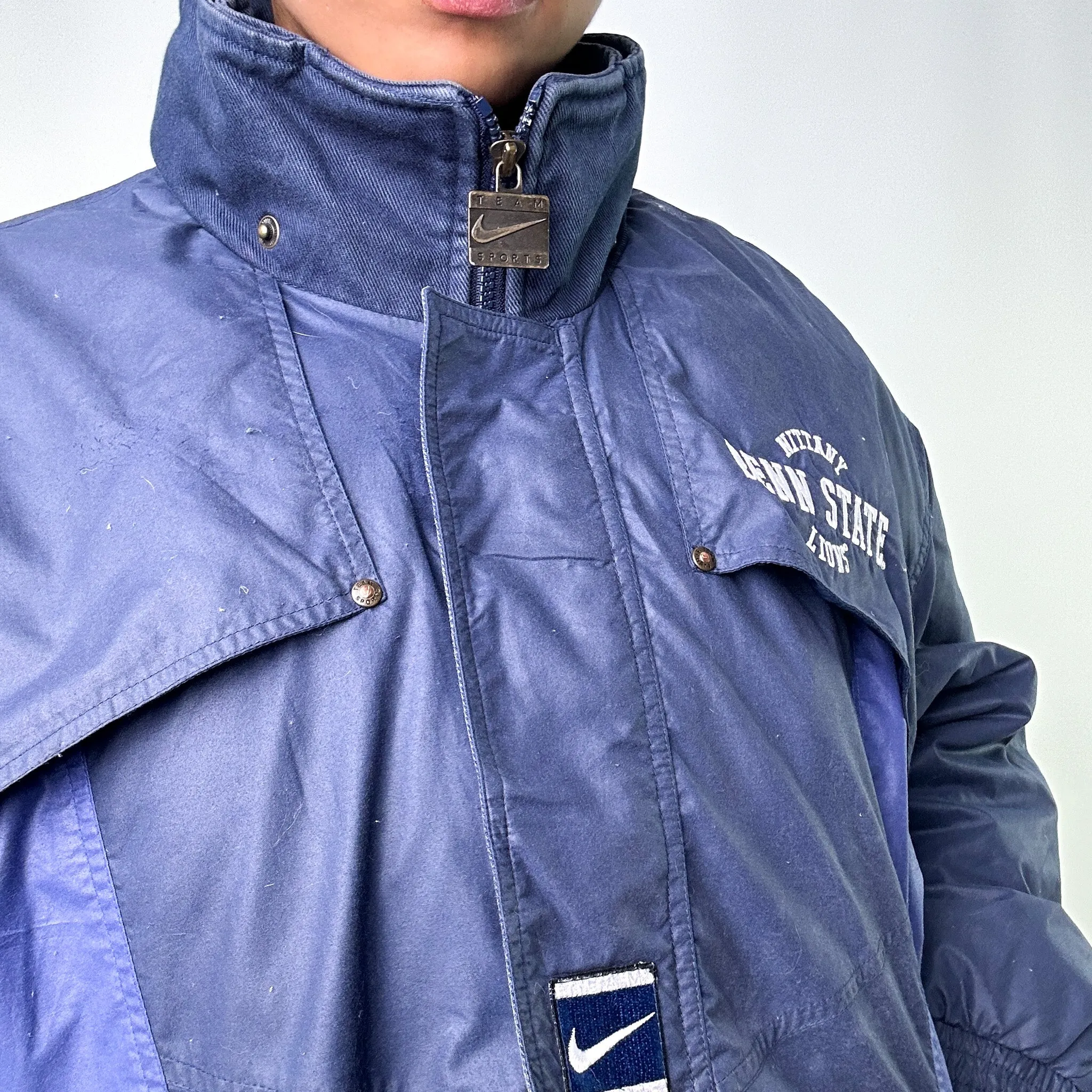 Navy Blue 90s NIKE Team Puffer Jacket Coat (L)