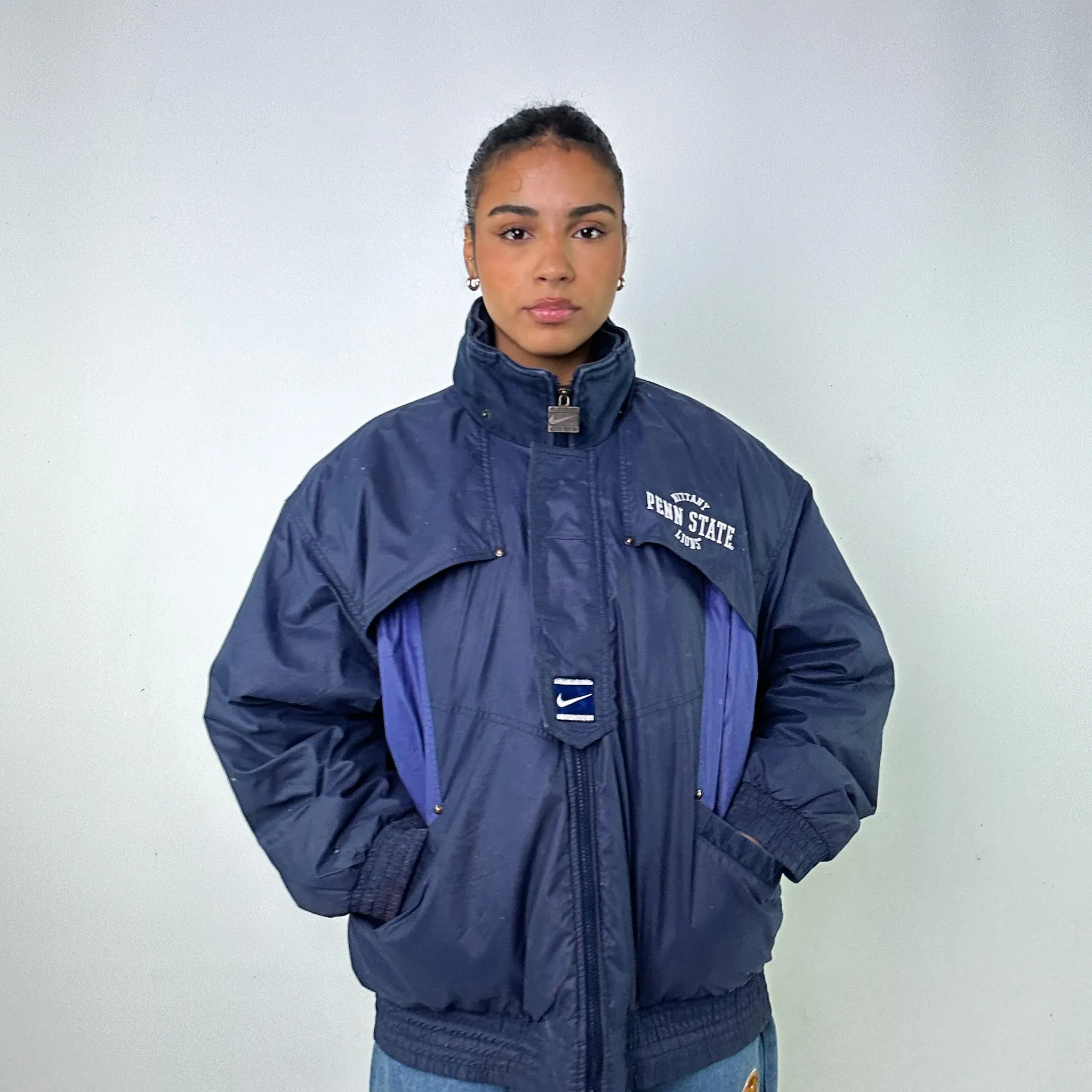 Navy Blue 90s NIKE Team Puffer Jacket Coat (L)