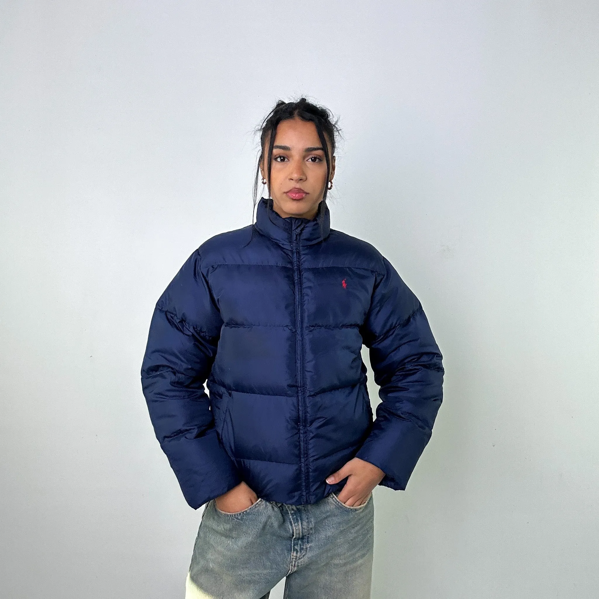 Navy Blue 90s Polo Ralph Lauren Puffer Jacket Coat (M)