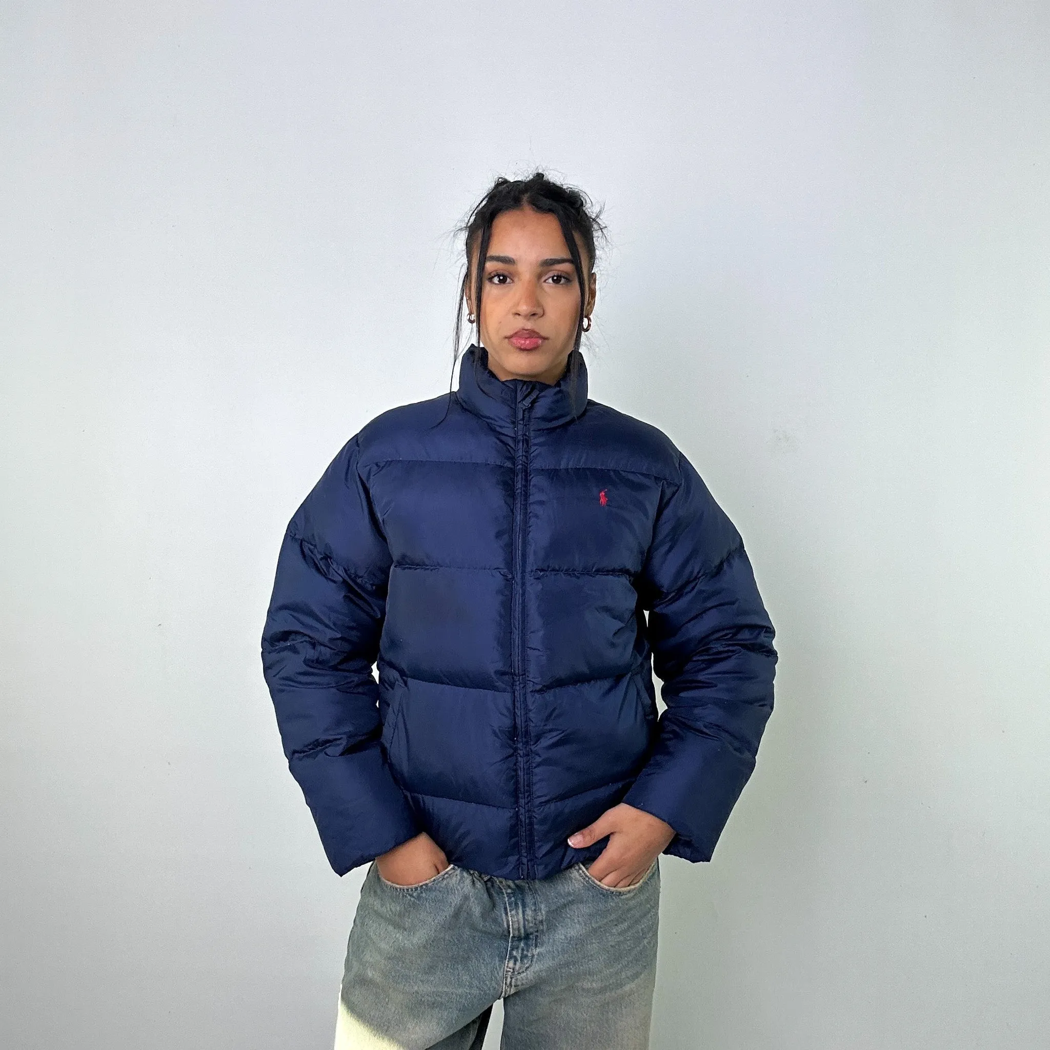 Navy Blue 90s Polo Ralph Lauren Puffer Jacket Coat (M)