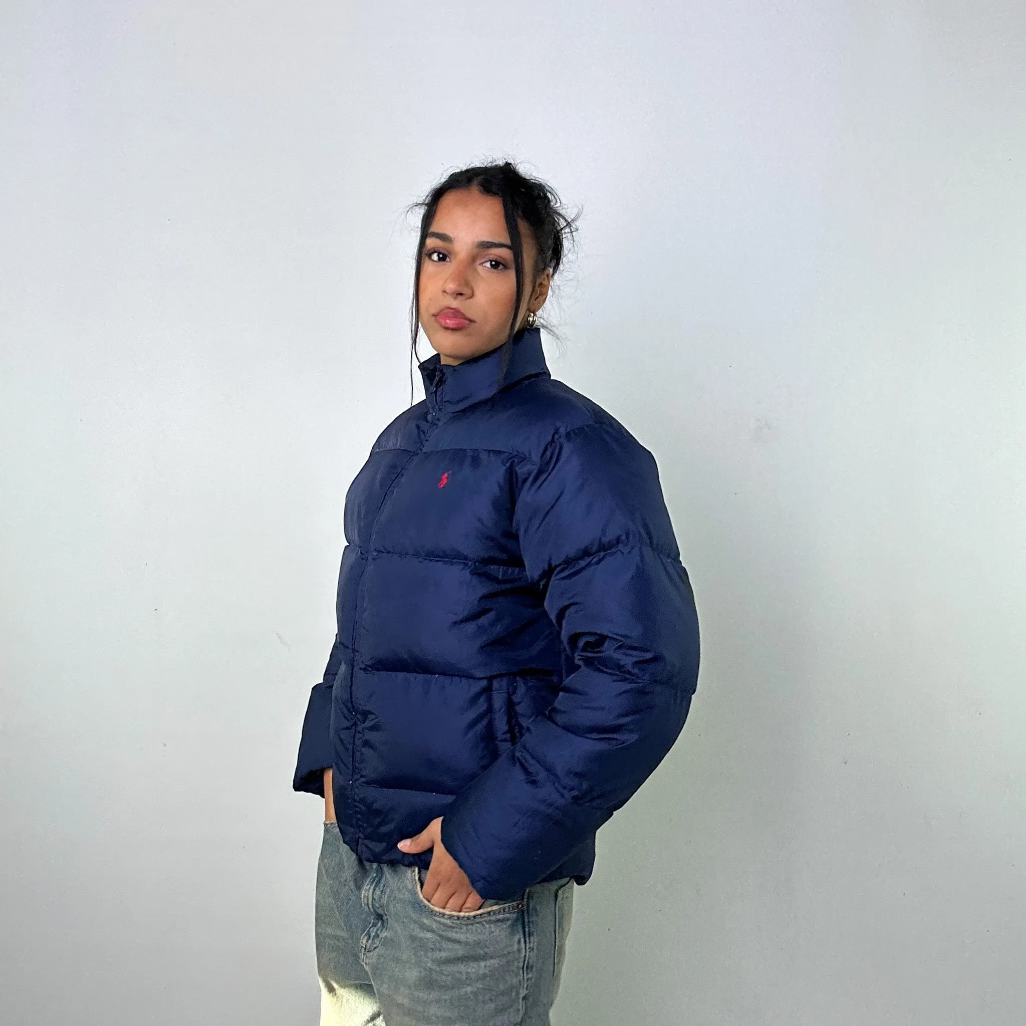 Navy Blue 90s Polo Ralph Lauren Puffer Jacket Coat (M)