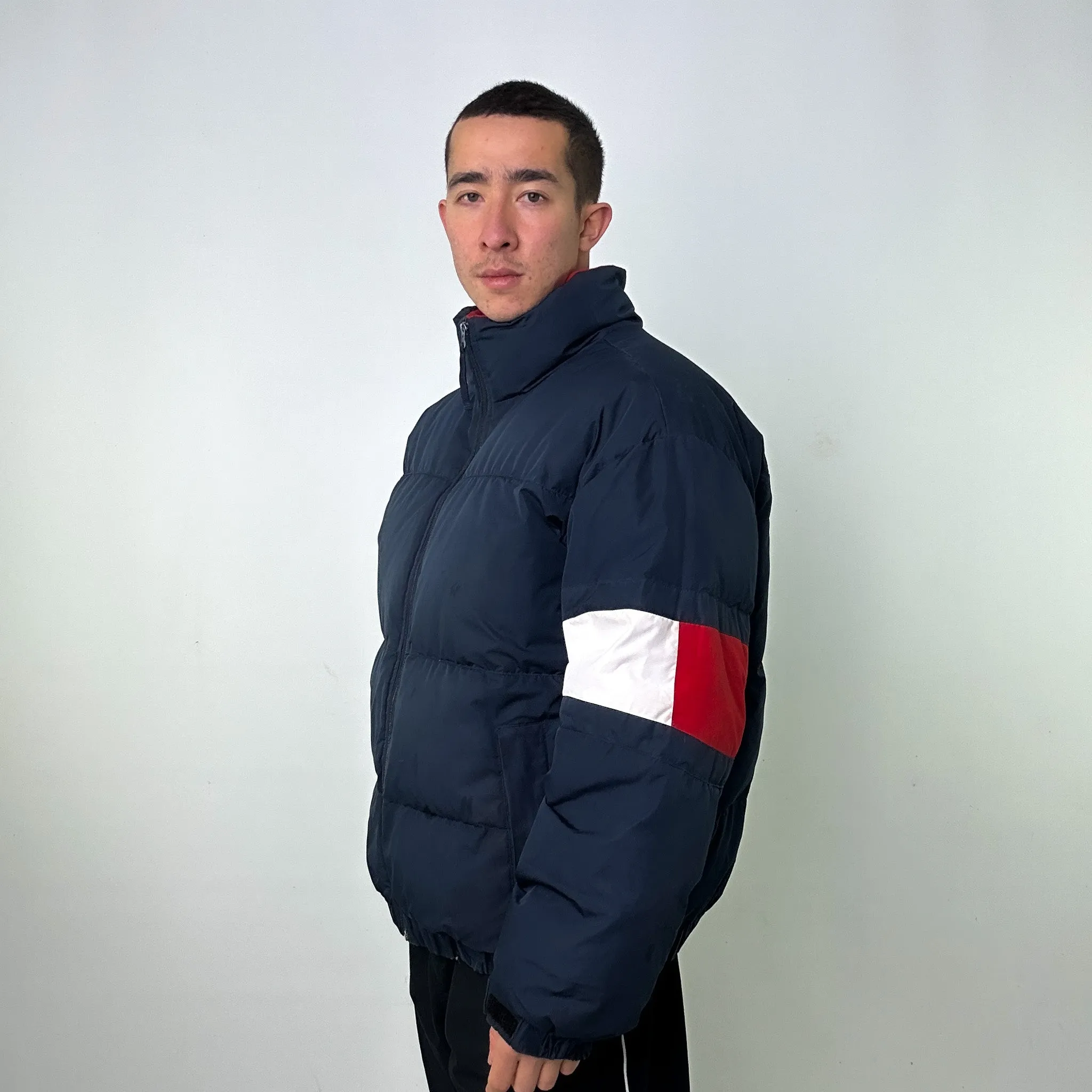 Navy Blue 90s Tommy Hilfiger Puffer Jacket Coat (XL)