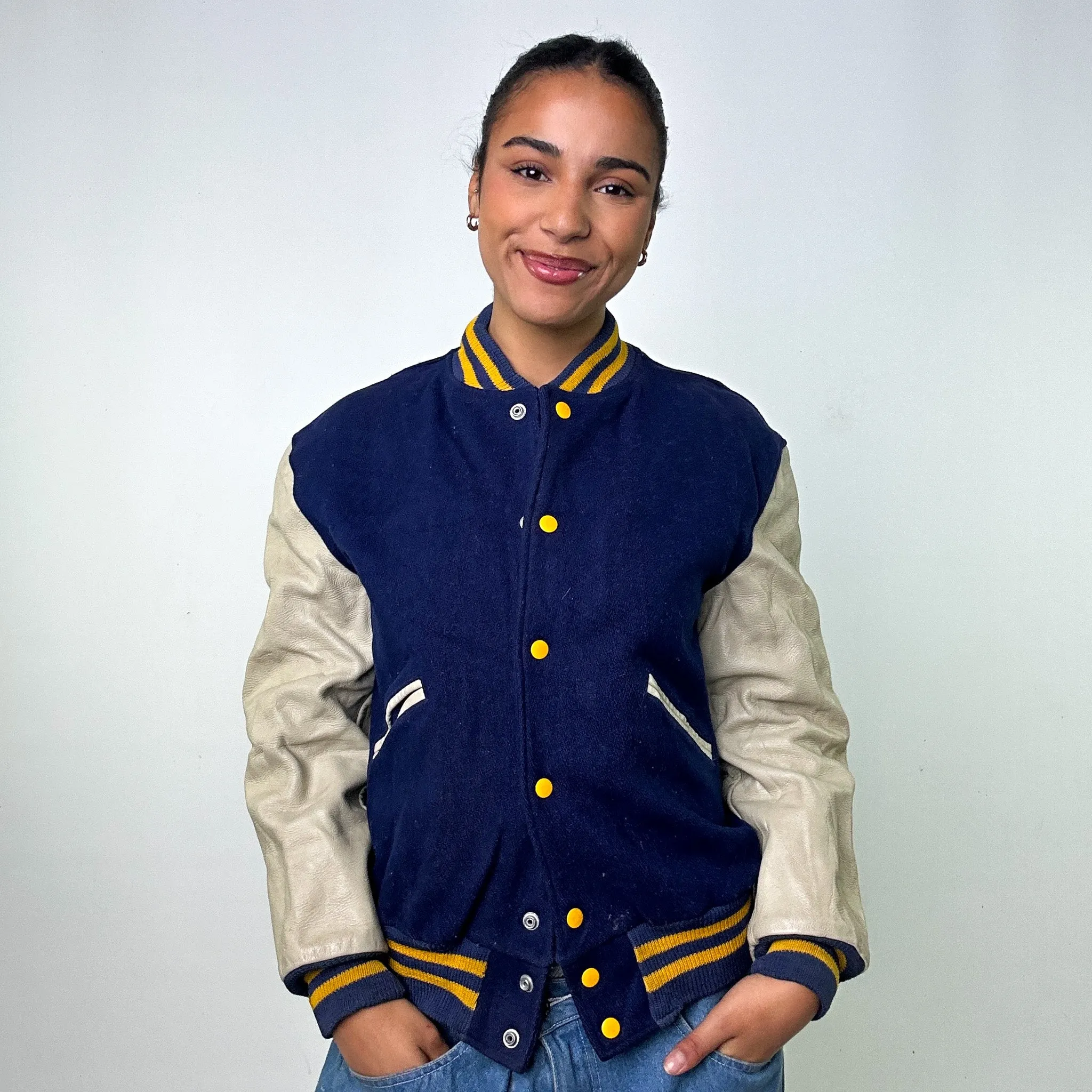 Navy Blue Vintage  Varsity Jacket Coat (M)