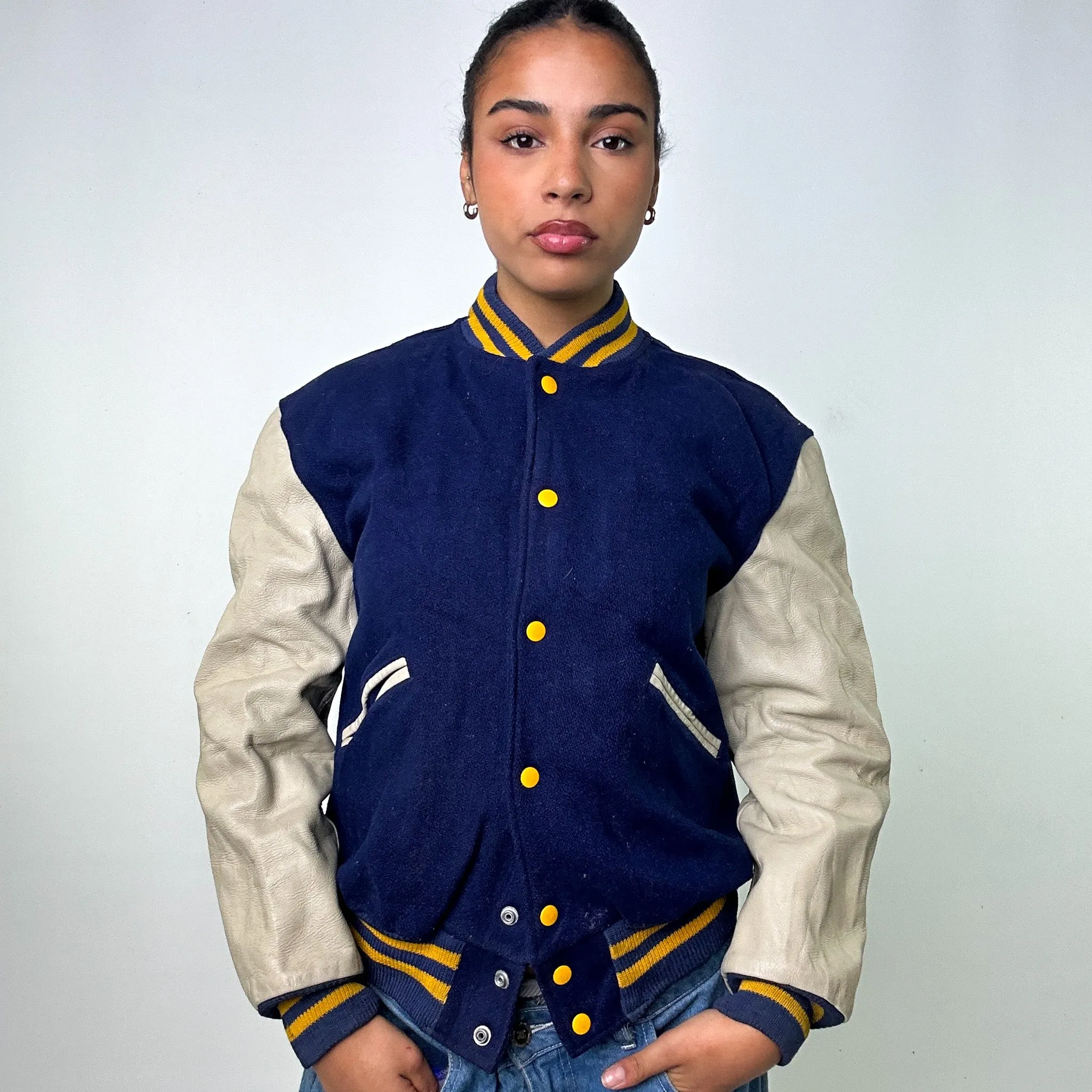 Navy Blue Vintage  Varsity Jacket Coat (M)